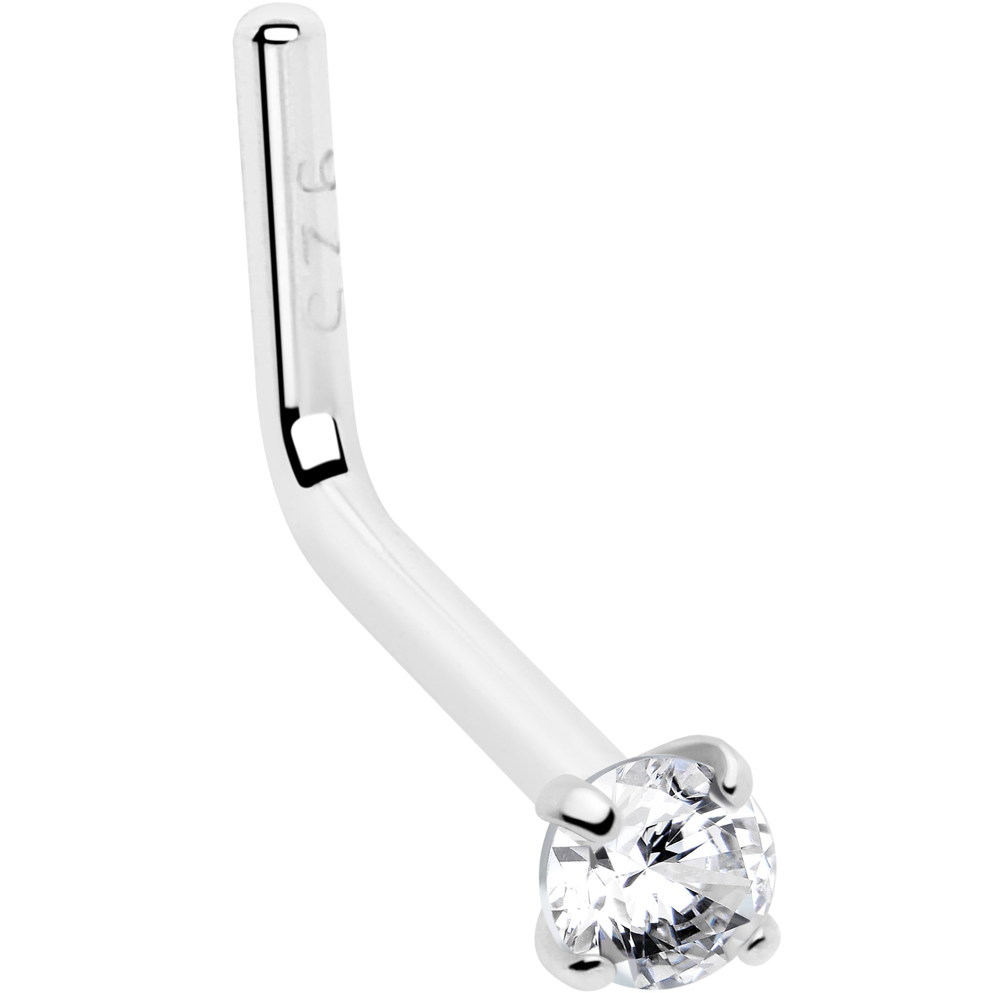 20G Gold Plated 925 Sterling Silver 2mm CZ L-Shape Nose Ring | NOSE RING L-Shape | Wiccan Center
