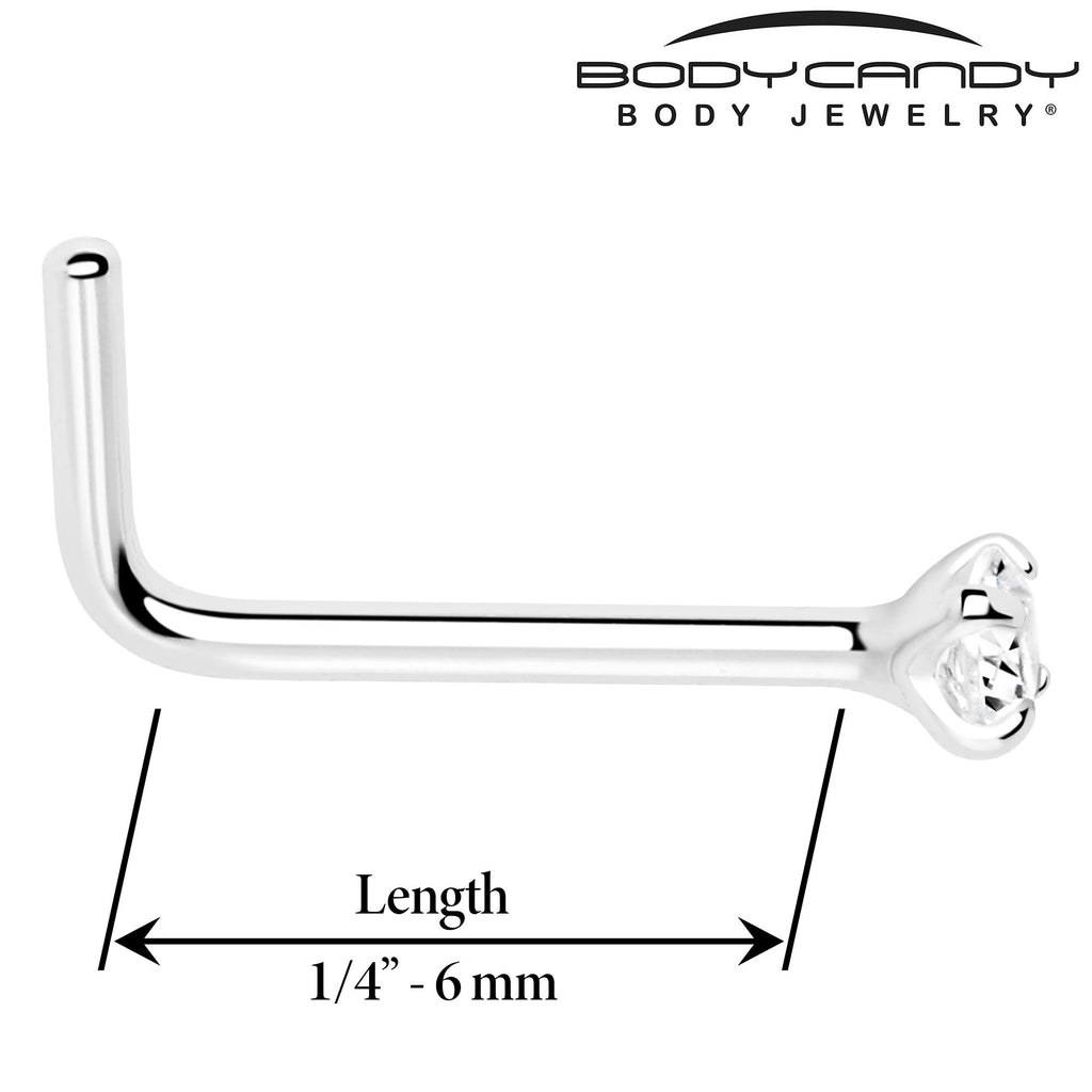 20G Gold Plated 925 Sterling Silver 2mm CZ L-Shape Nose Ring | NOSE RING L-Shape | Wiccan Center