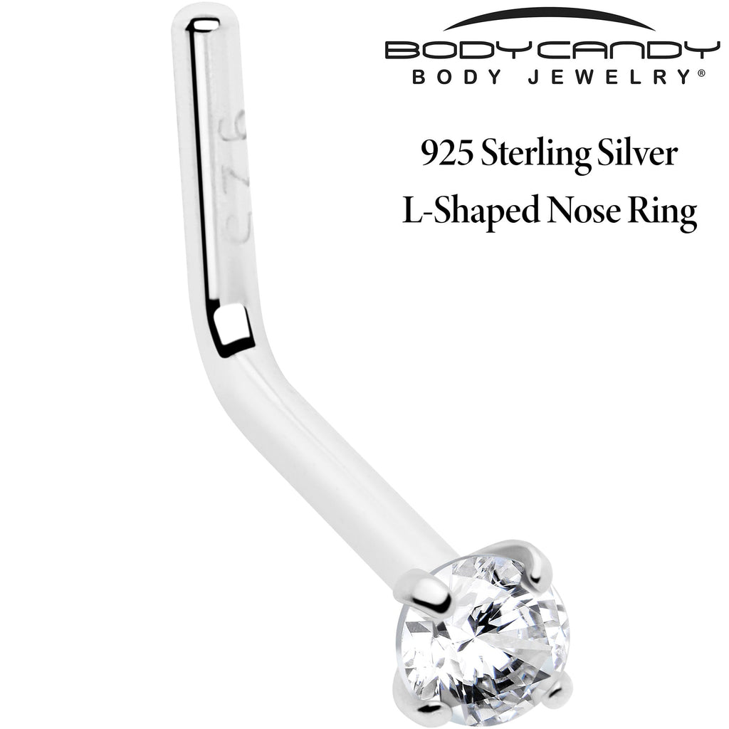 20G Gold Plated 925 Sterling Silver 2mm CZ L-Shape Nose Ring | NOSE RING L-Shape | Wiccan Center