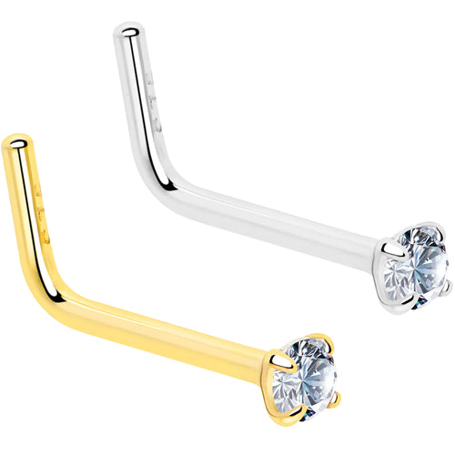 20G Gold Plated 925 Sterling Silver 2mm CZ L-Shape Nose Ring | NOSE RING L-Shape | Wiccan Center