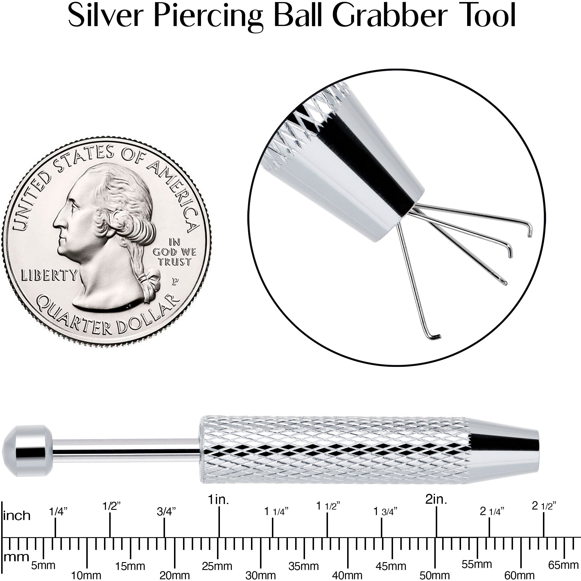 Silver Piercing Ball Grabber Tool 2.48 Inch Length | TOOL Ball Removal | Wiccan Center