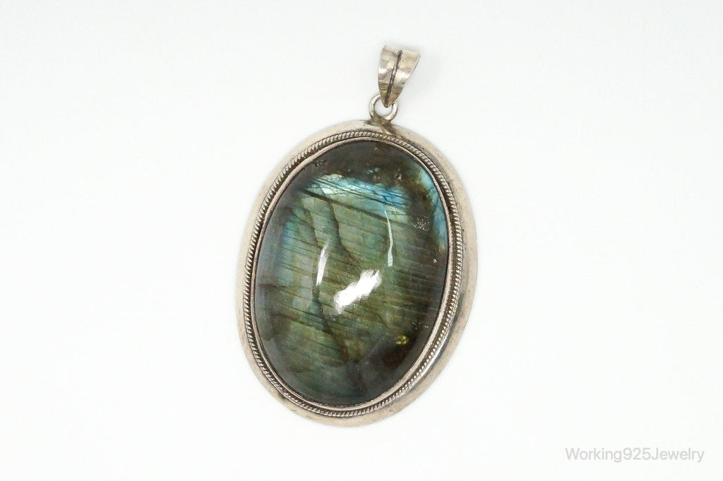 Vintage Large Labradorite Sterling Silver Necklace Pendant | Jewelry > Necklaces > Pendants | Wiccan Center