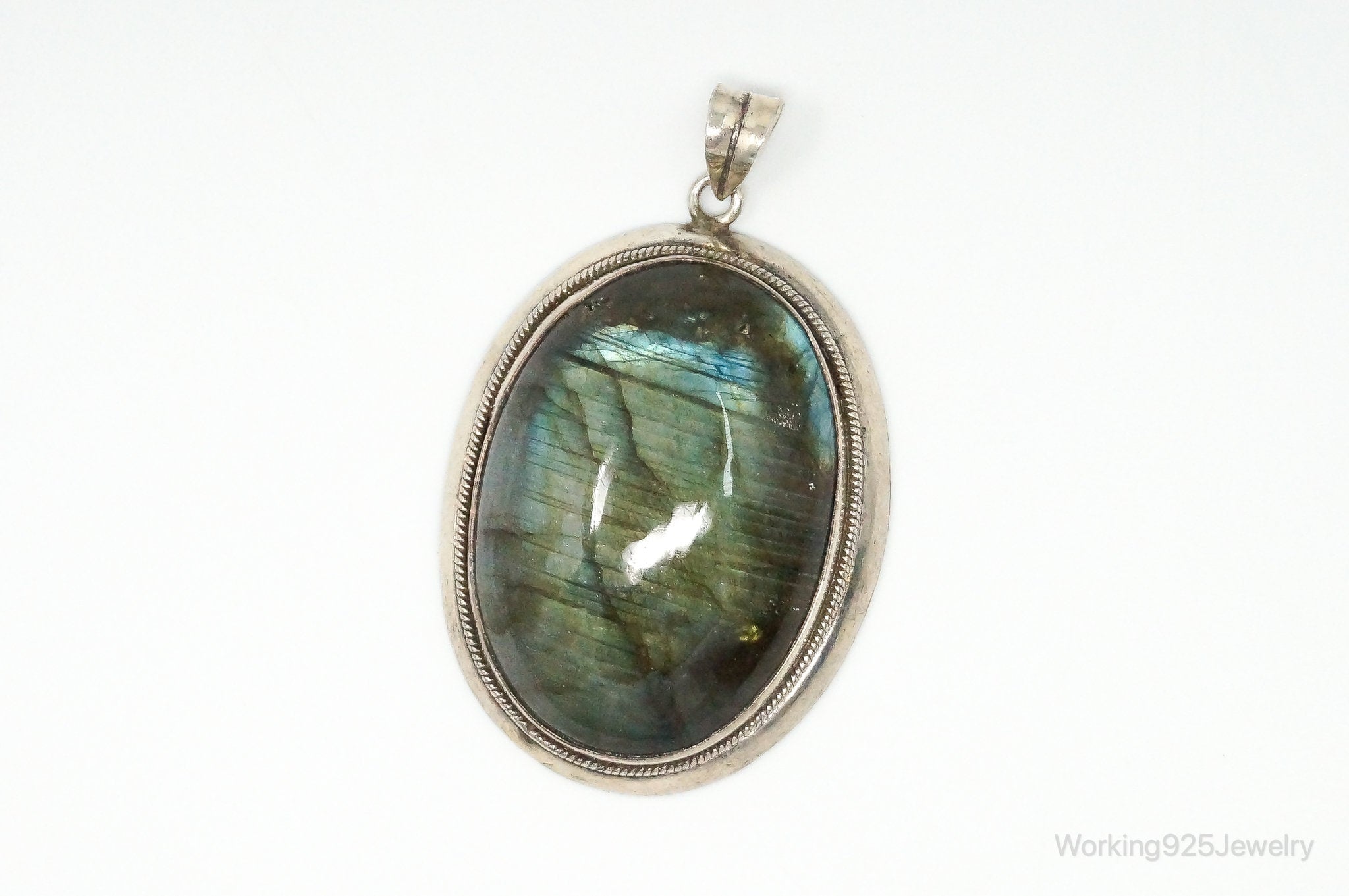 Vintage Large Labradorite Sterling Silver Necklace Pendant | Jewelry > Necklaces > Pendants | Wiccan Center