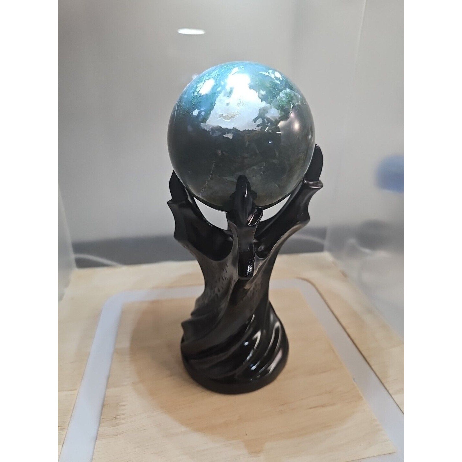 Water Grass Agate Sphere with Stand — 871g, Natural Polished Crystal Ball | CrystalCloud Company