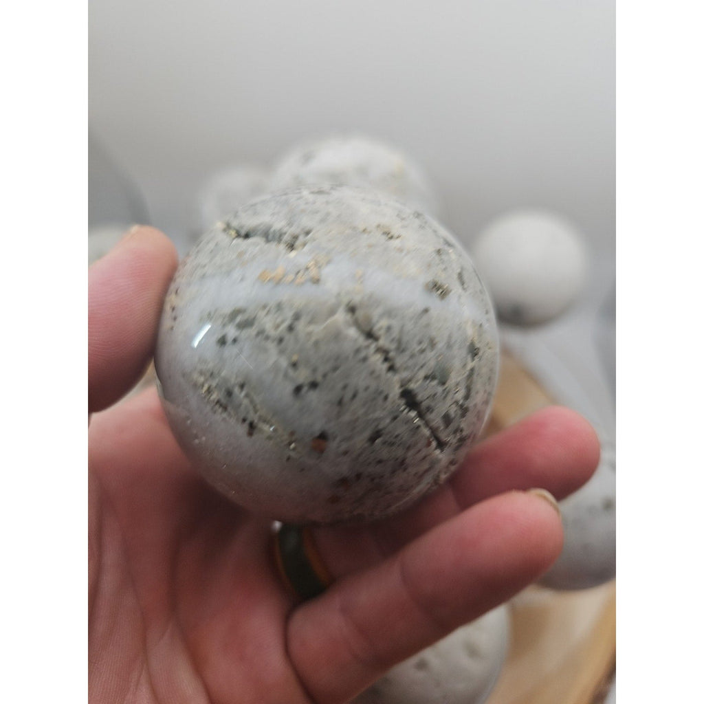 1 Each Natural Golden Pyrite & Jasper Crystal Sphere Ball Polished 55mm + | Crystal Spheres & Eggs | Wiccan Center