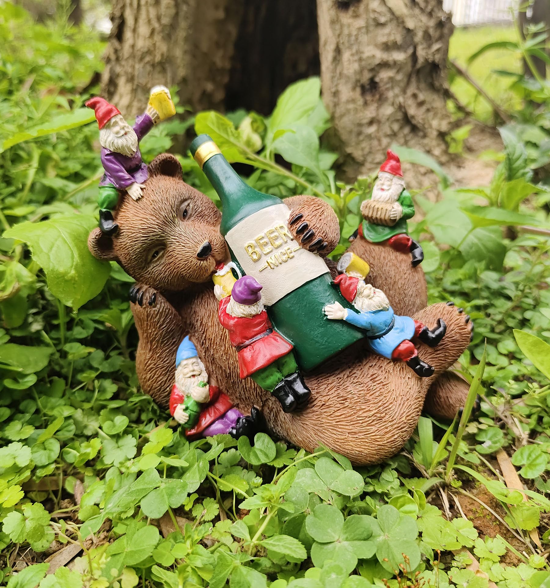 Garden Bear and Gnomes Statue Yard Lawn Home Decor | Home & Garden > Yard, Garden & Outdoor Living > Décor > Ornaments & Statues | Wiccan Center