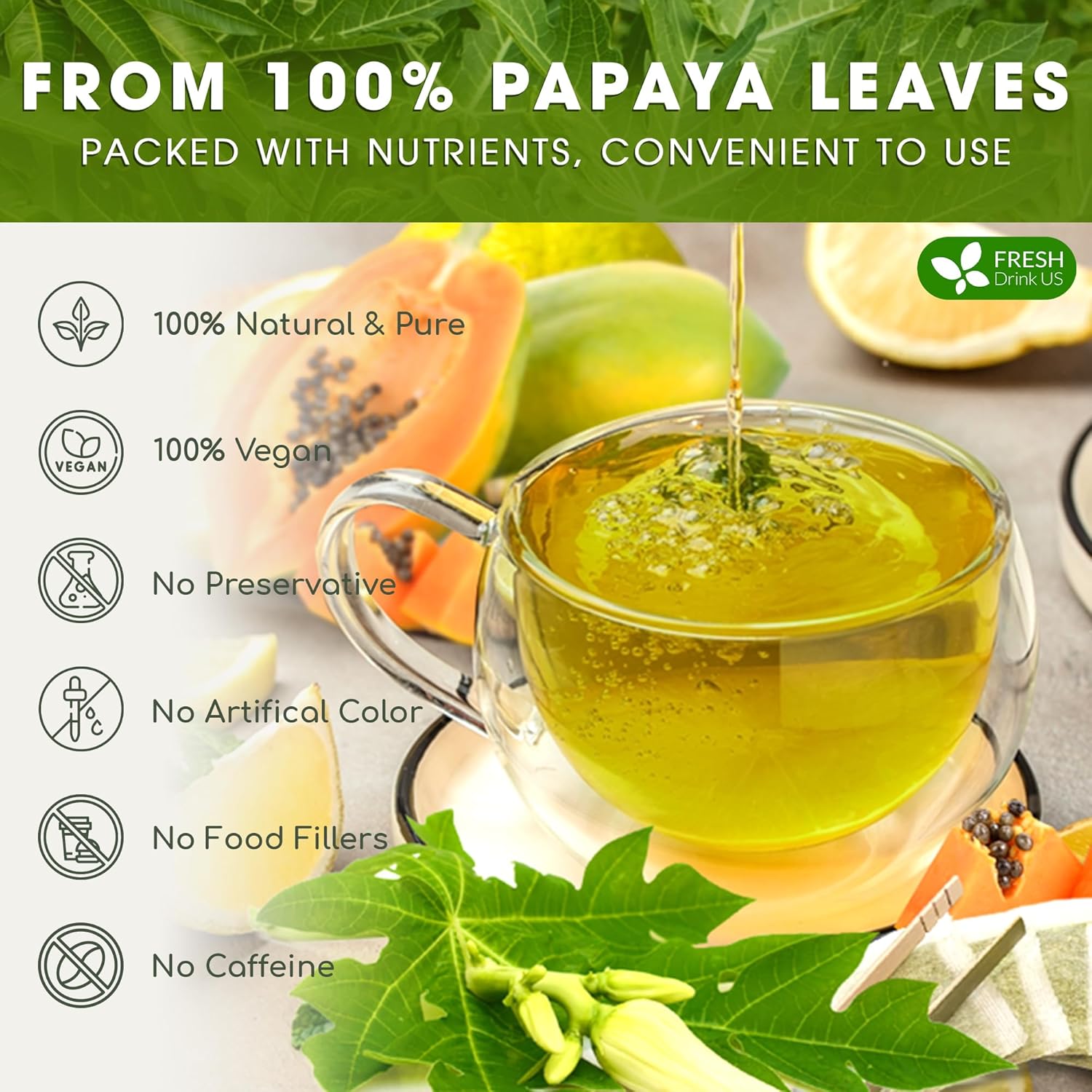 Premium Papaya Leaf Tea Bags, Made with Natural Material Tea Bags. No Sugar, No Caffeine, No Gluten, Vegan. | Tea | Wiccan Center