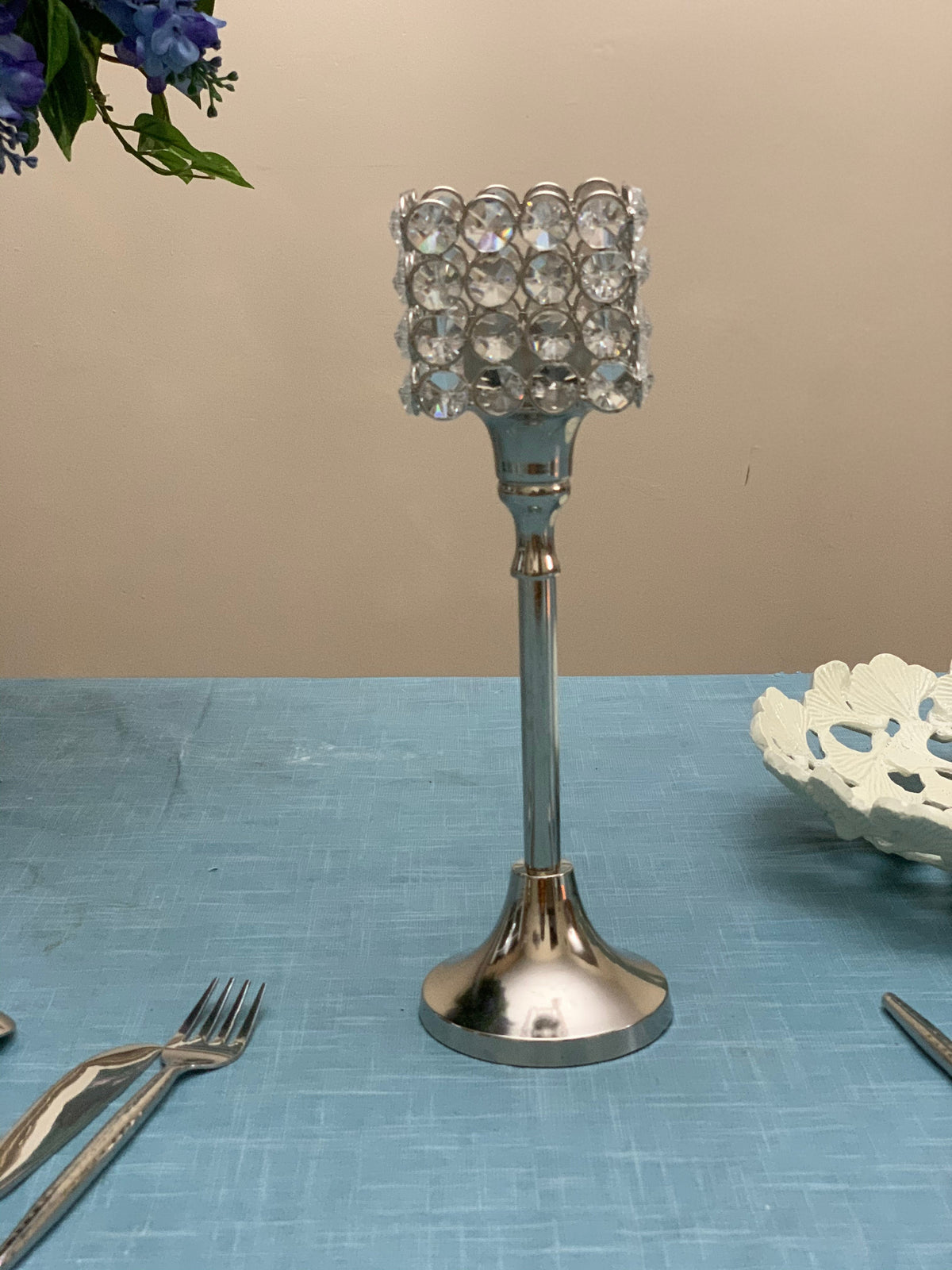 Vibhsa Hurricane Crystal Candle Holder | Square, 10", Tealight Centerpiece | Candle Holder | Wiccan Center
