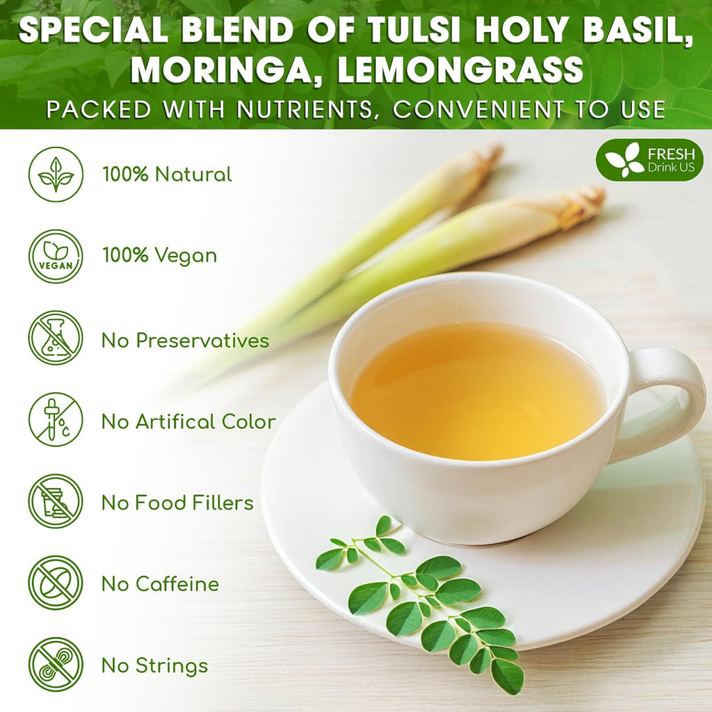 Premium Tulsi Moringa Lemongrass Tea Bags, 100% Natural & Pure from Tulsi Holy Basil Leaves, Moringa & Lemongrass. | Tea | Wiccan Center