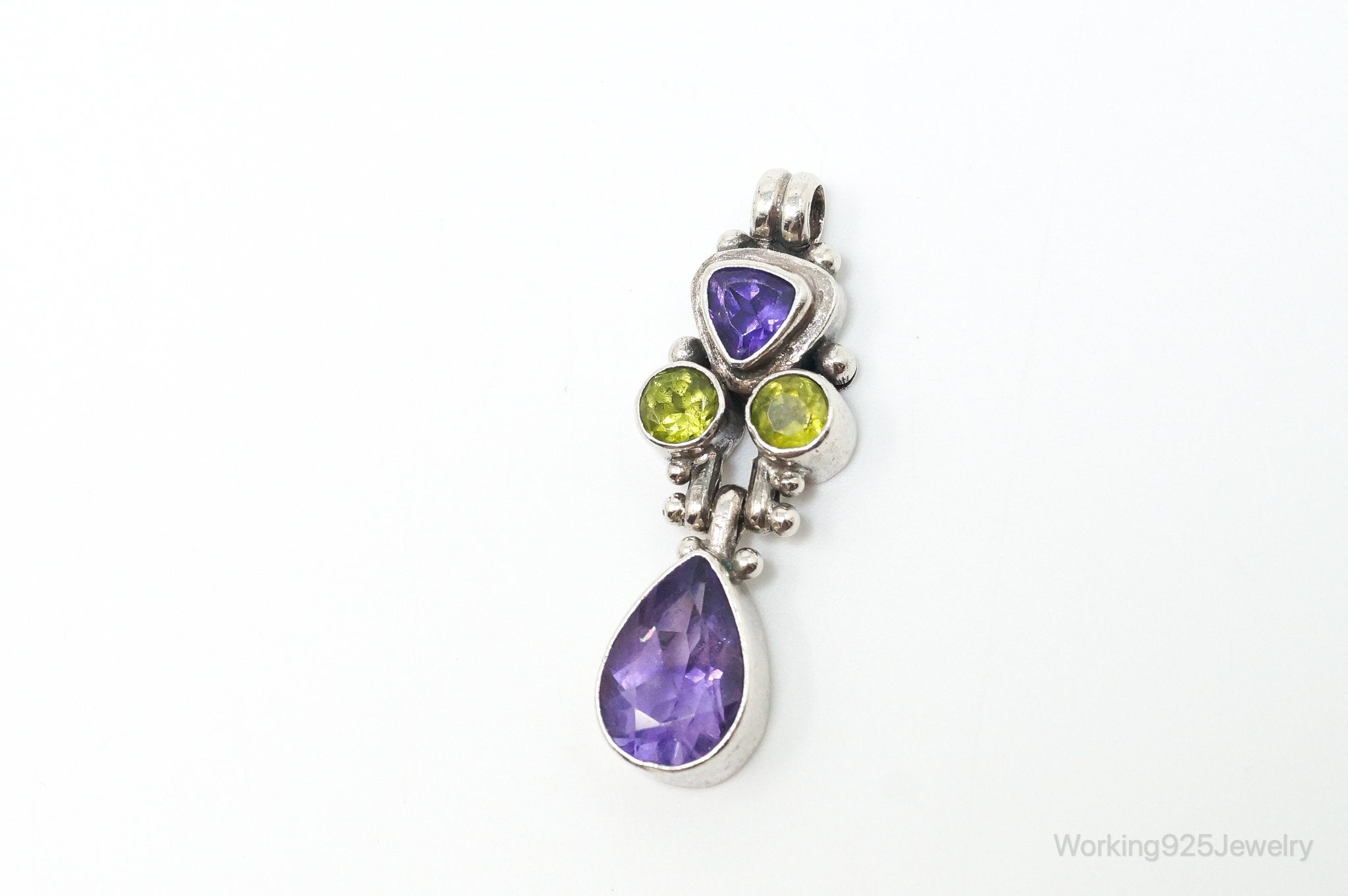 Vintage Amethyst Peridot Sterling Silver Bali Style Necklace Pendant | Jewelry > Necklaces > Pendants | Wiccan Center