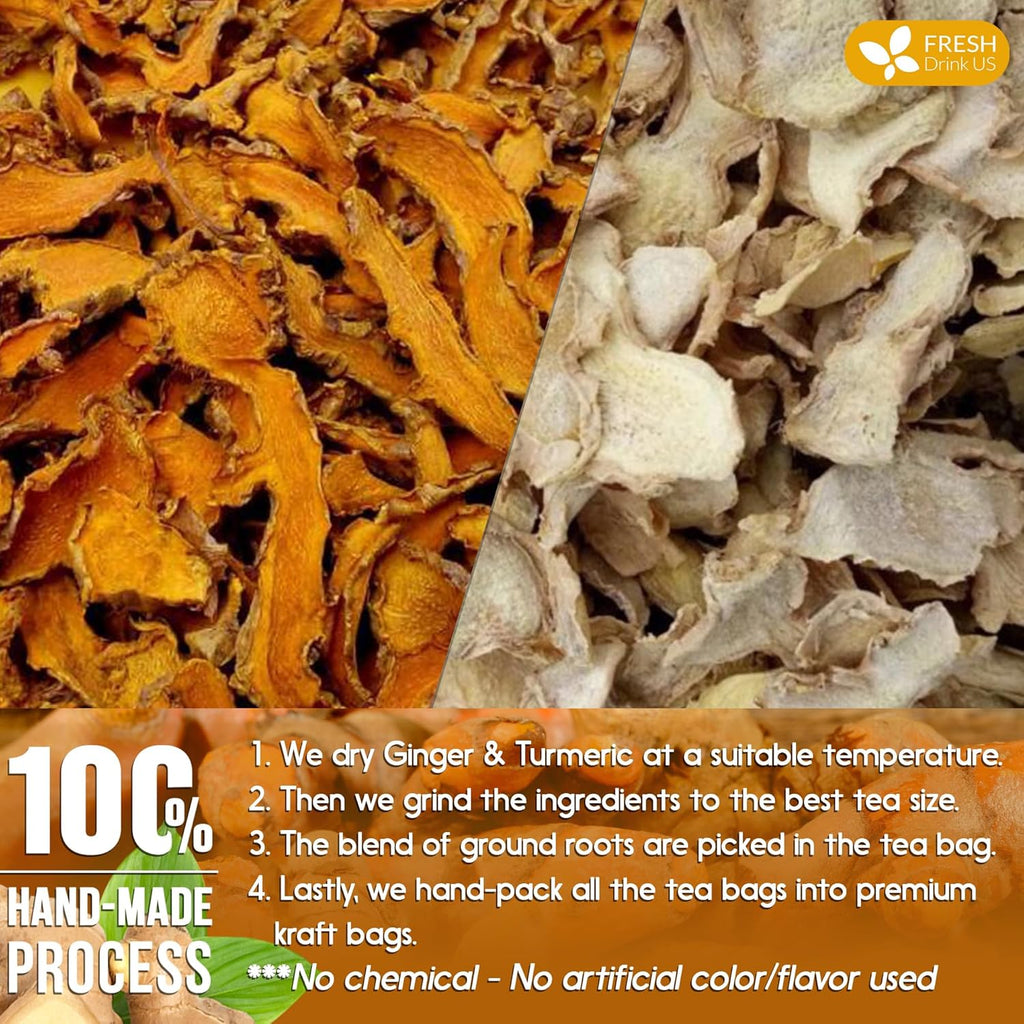 Premium Ginger Turmeric Tea Bags, Hand-made Blend of Ginger and Turmeric Herbal Tea, Eco-conscious Tea Bags. No Sugar, No Caffeine, No Gluten, Vegan. | Tea | Wiccan Center