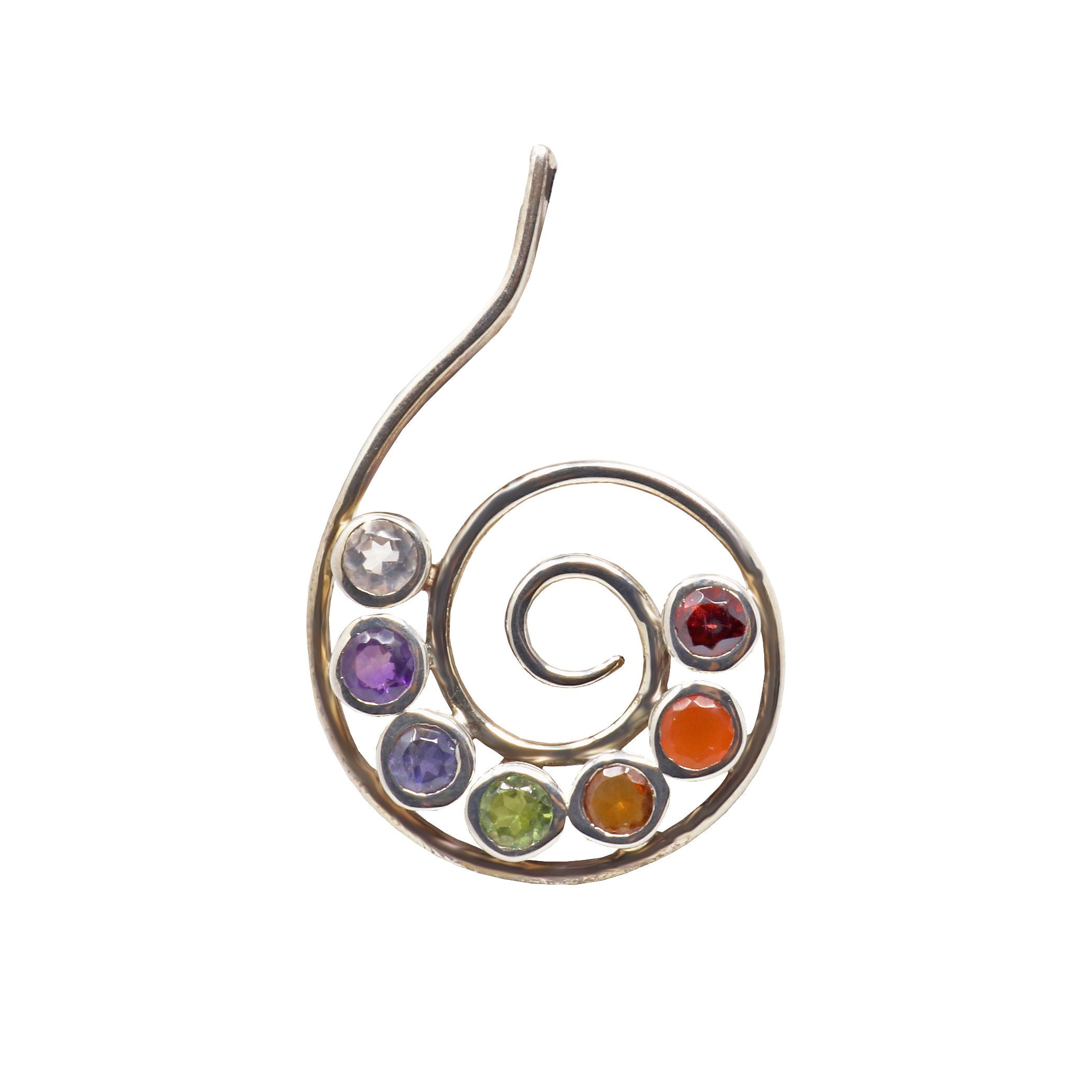 7 Chakra Pendant - Faceted Rounds on Simple Silver Wire Spiral | Gemstone Jewelry > Pendants | Wiccan Center