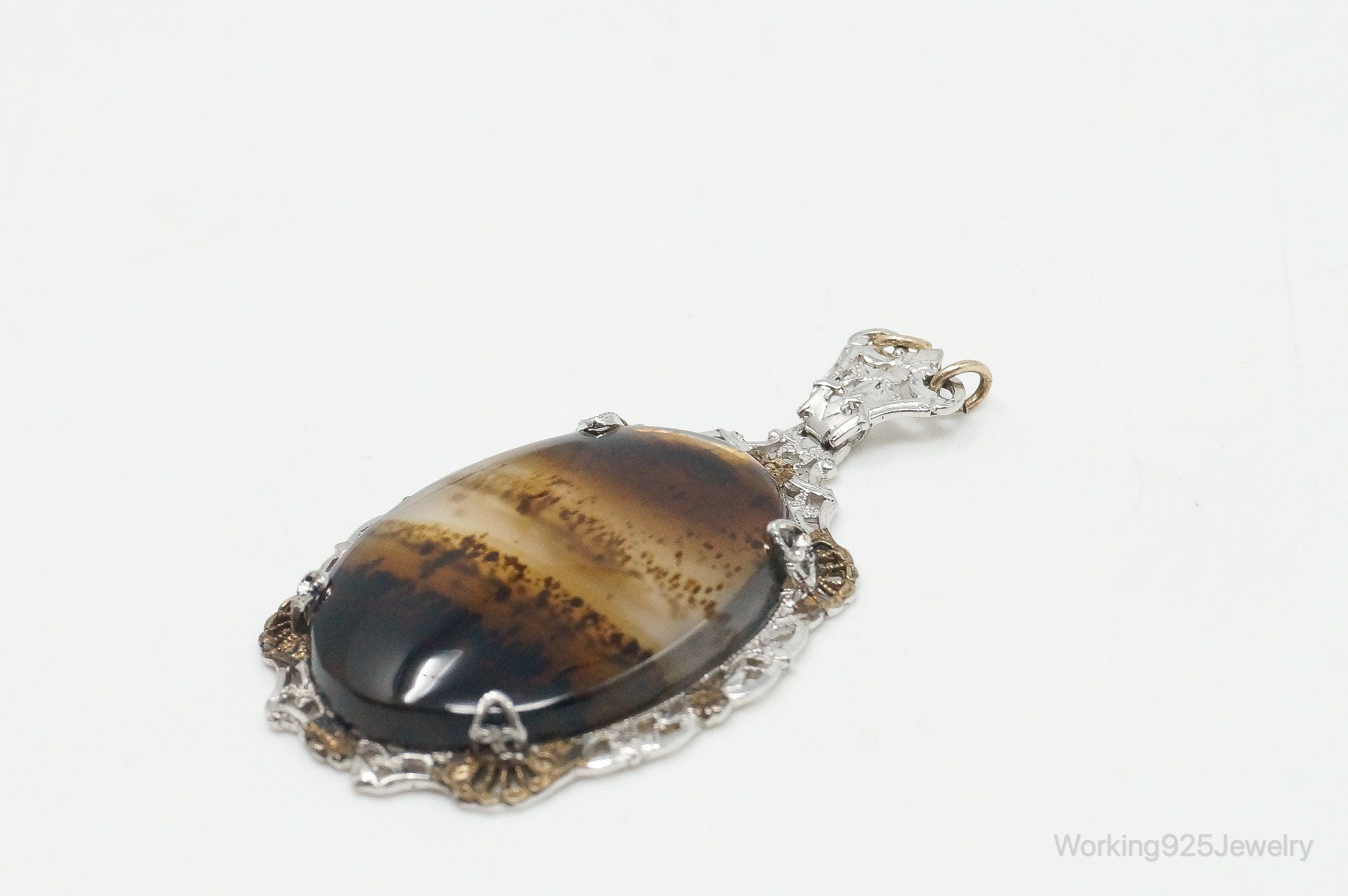 Antique Large Montana Agate Sterling Silver Necklace Pendant | Jewelry > Necklaces > Pendants | Wiccan Center