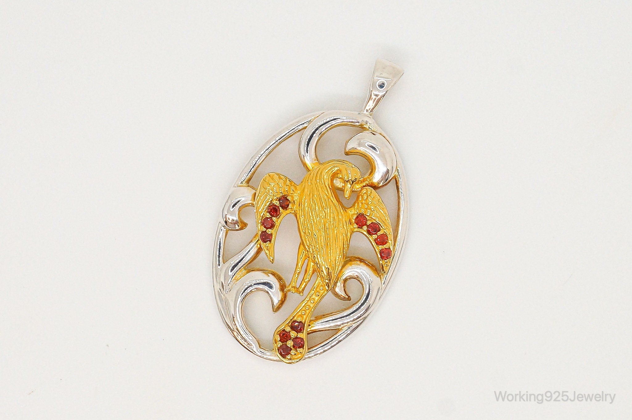 Vintage Garnet Bird Cut Out Gold Vermeil Sterling Silver Necklace Pendant | Jewelry > Necklaces > Pendants | Wiccan Center
