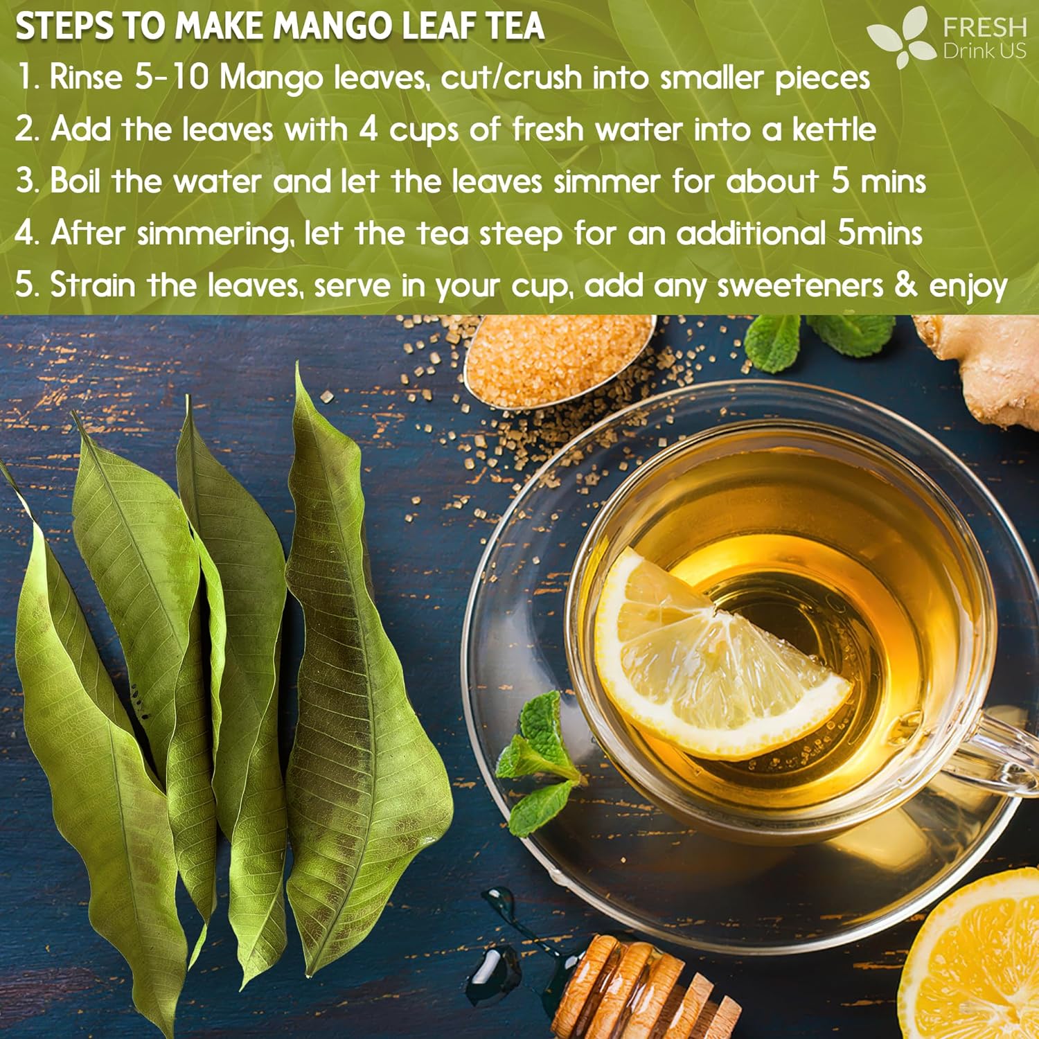 Mango Leaf, Whole Dried Leaves, Tea Bags, Powder, 100% Natural & Pure from Mango Leaves. Mango Dried Leaves. Loose Leaf Mango Herbal Tea. Mango Leaf Tea. No Sugar, No Caffeine, No Gluten, Vegan. | Tea | Wiccan Center