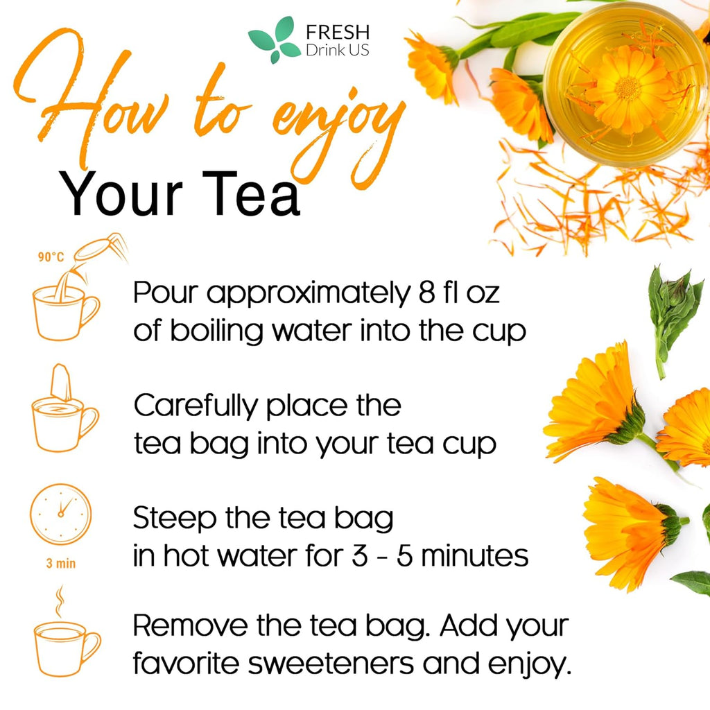 Calendula Tea Bags, 100% Natural and Pure Calendula Flowers, Eco-conscious Tea Bags. Calendula Flower Herbal Tea. No Sugar, No Caffeine, No Gluten, Vegan. | Tea | Wiccan Center
