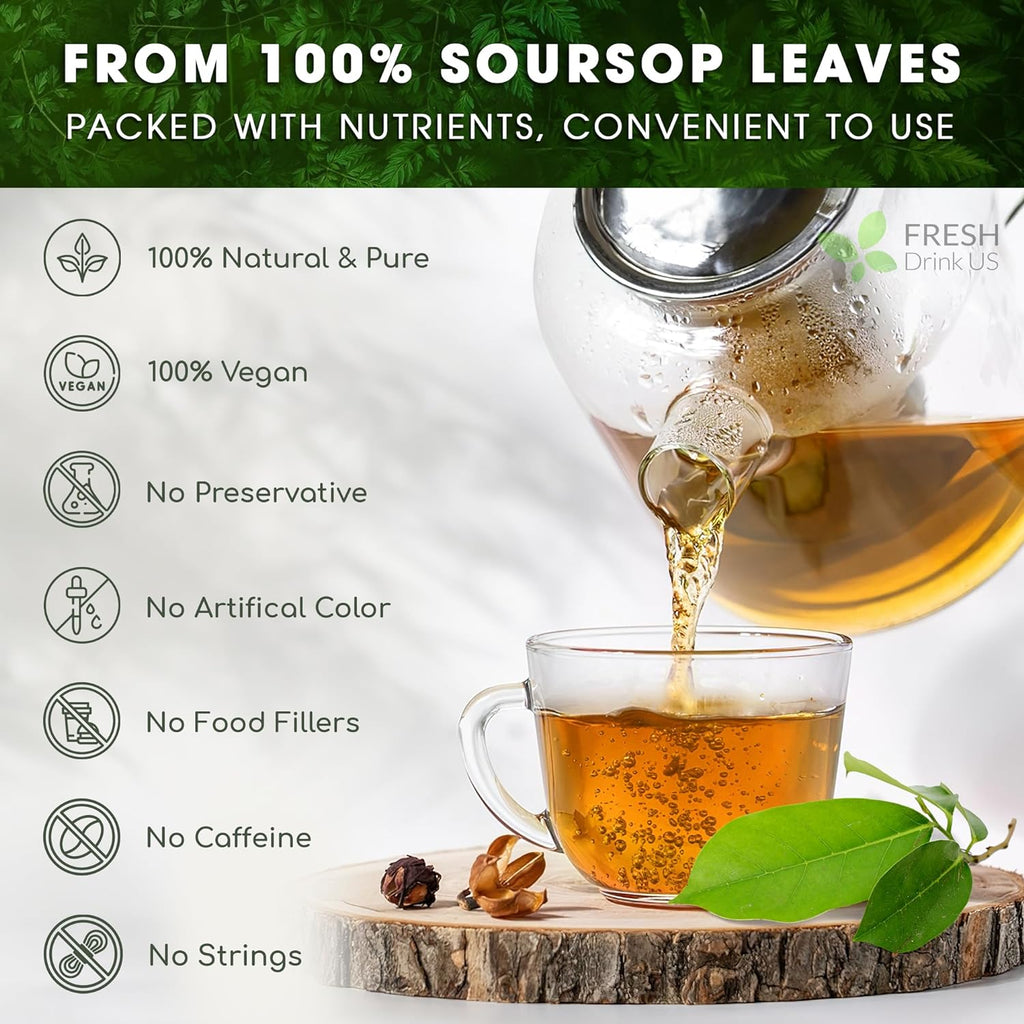 40 Premium Soursop Graviola Leaf Tea Bags, 100% Natural and Pure from Soursop Leaves, Handmade, Made With Natural Materials-Corn Fiber Tea Bag, Sugar/Caffeine/Gluten Free, Hoja Guanabana Tea | Tea | Wiccan Center