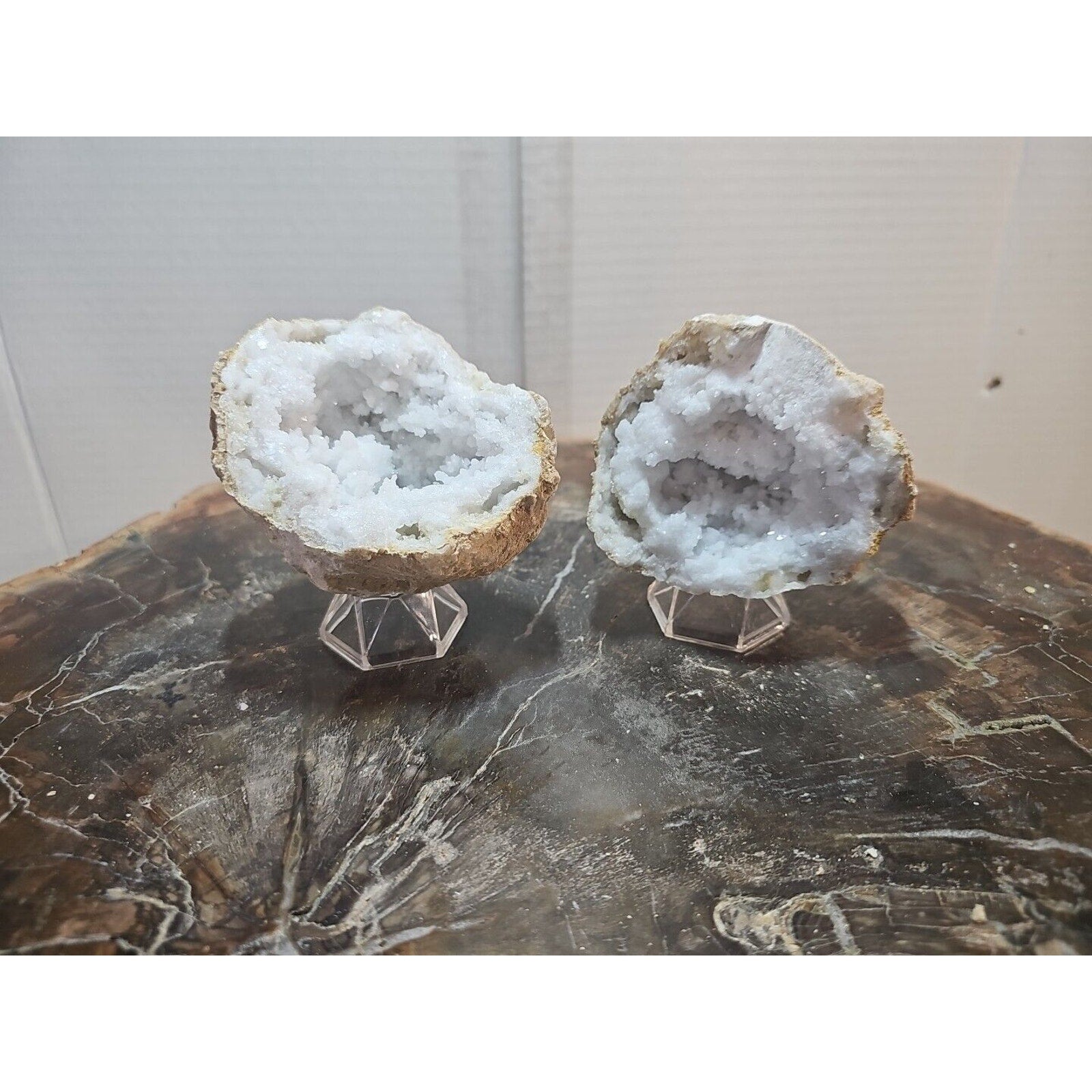 Moroccan Quartz Geode Pair with Display Stands — 1.18 lbs | CrystalCloud Company | Geodes & Clusters | Wiccan Center