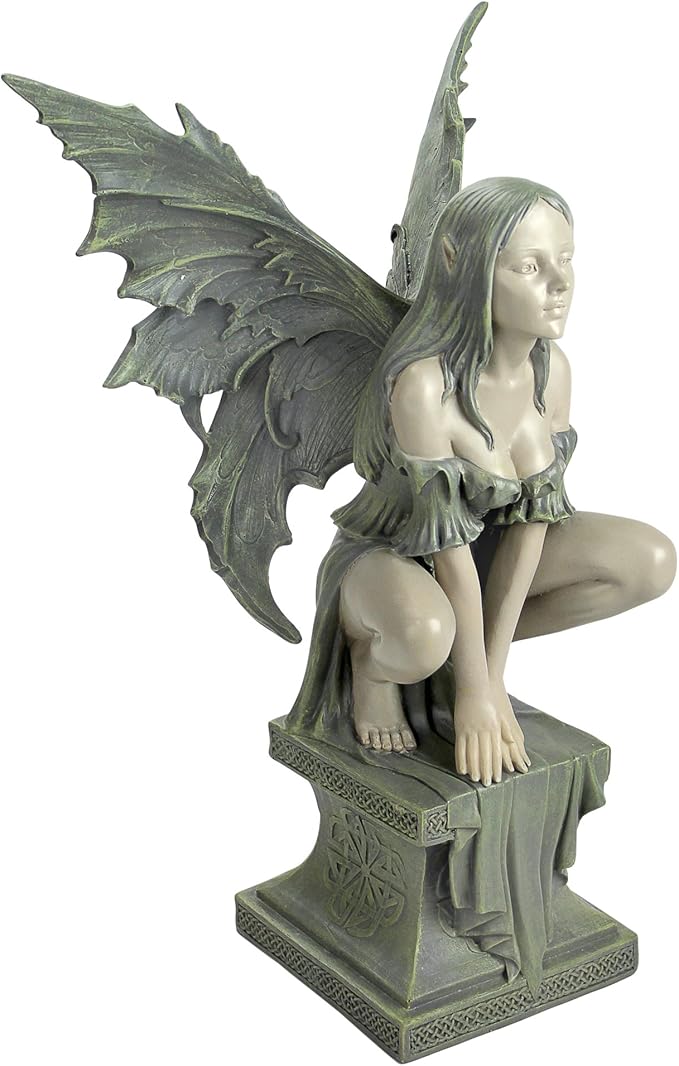 Design Toscano Celtic Fairy's Perilous Perch Outdoor Garden Statue, Large, 19 Inch, Polyresin, Two Tone Stone | Outdoor Statues | Wiccan Center