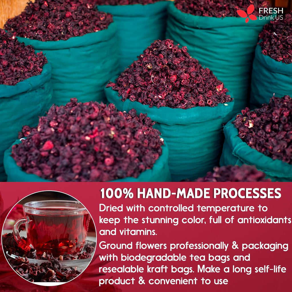 Hibiscus Dried Flowers, Tea Bags, 100% Natural, Pure from Hibiscus Flowers. Loose Flower Hibiscus Herbal Tea. Hibiscus Flower Tea. No Sugar, No Caffeine, No Gluten, Vegan. | Tea | Wiccan Center