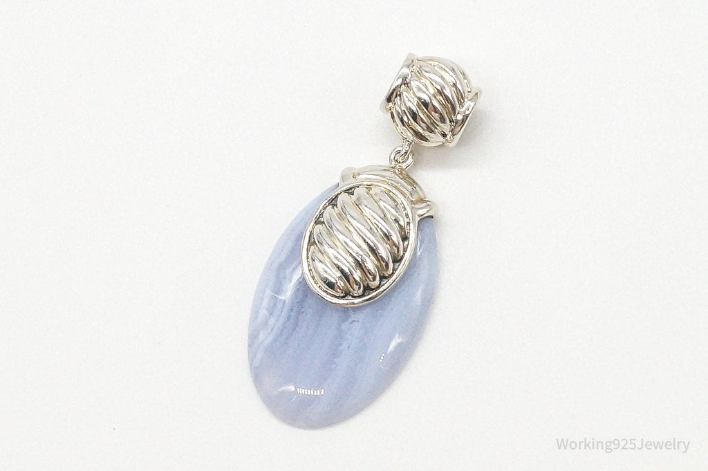 Large Vintage Blue Lace Agate Sterling Silver Pendant | Jewelry > Necklaces > Pendants | Wiccan Center