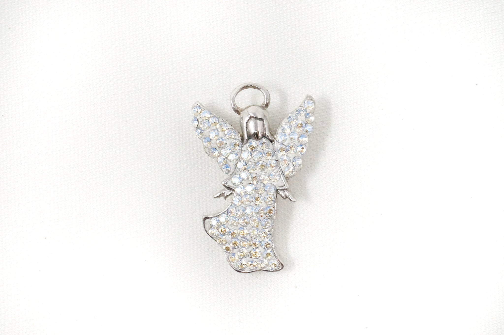 Vintage Guardian Angel Rhinestone Sterling Silver Necklace Pendant | Jewelry > Necklaces > Pendants | Wiccan Center