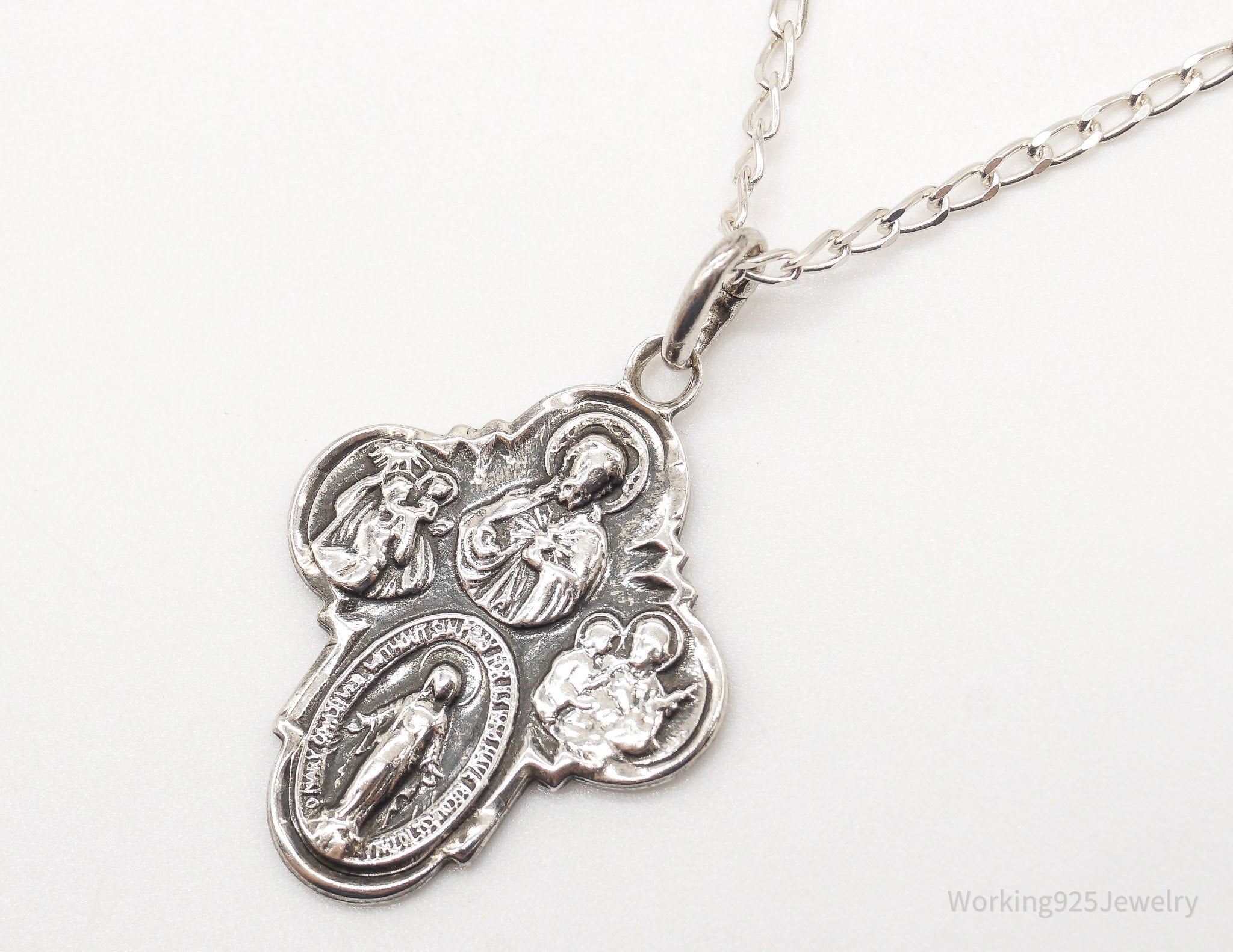 Antique Mary Pray For Us Sterling Silver Necklace | Jewelry > Necklaces > Pendants | Wiccan Center