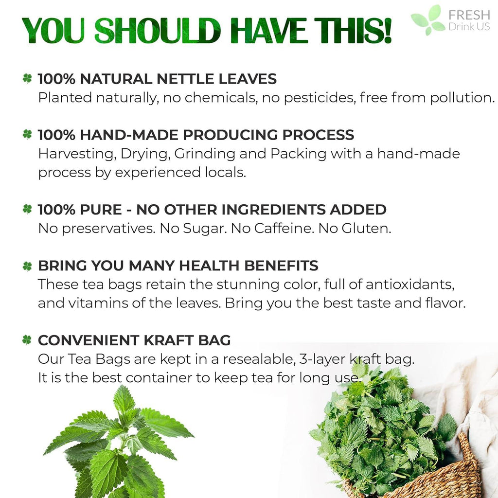 Premium Nettle Leaf Tea Bags, 100% Natural & Pure, Stinging Nettle Leaf Tea, Nettle Leaf Tea, Burn Nettle, Stinging Nettle, Nettle Tea, Stinger Tea, No Sugar/Caffeine & Gluten, Vegan | Tea | Wiccan Center