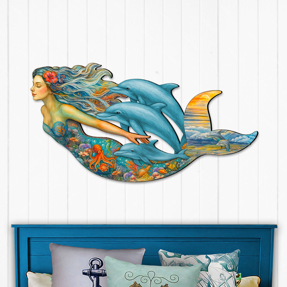Mermaid & Dolphins Coastal Outdoor Decor by G. Debrekht - Coastal Sea-Life Decor - 81985143F | Outdoor Decoration | Wiccan Center