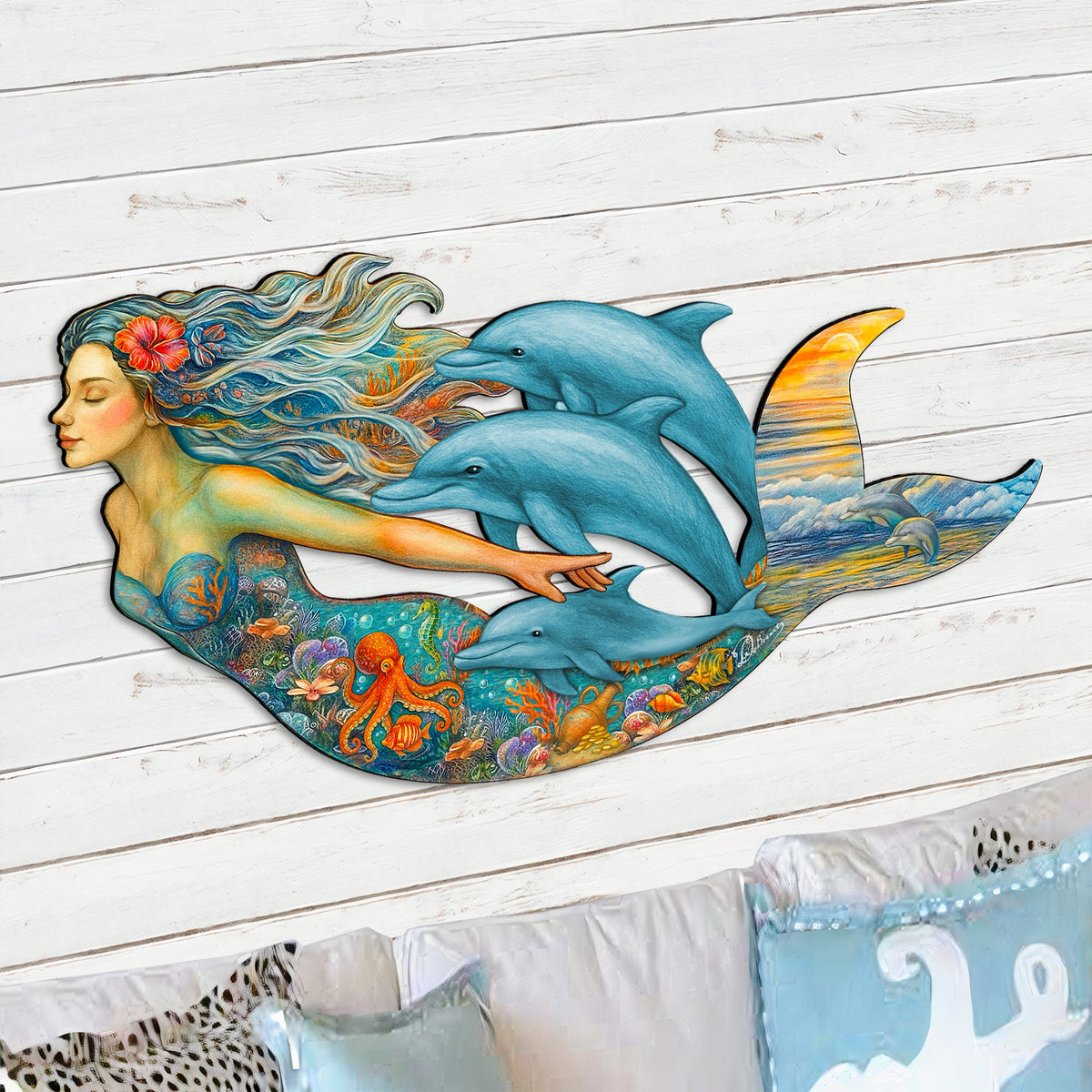 Mermaid & Dolphins Coastal Outdoor Decor by G. Debrekht - Coastal Sea-Life Decor - 81985143F | Outdoor Decoration | Wiccan Center