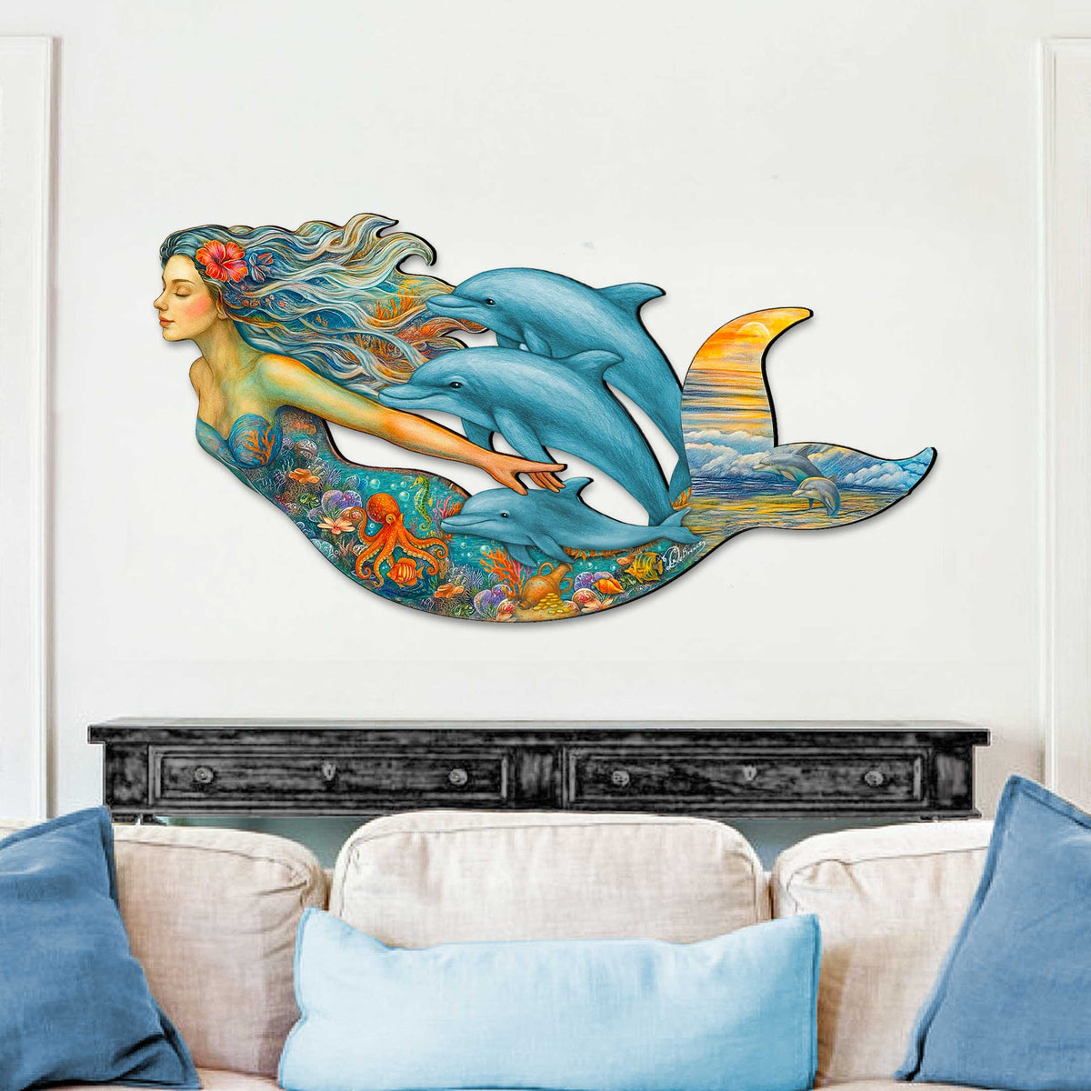 Mermaid & Dolphins Coastal Outdoor Decor by G. Debrekht - Coastal Sea-Life Decor - 81985143F | Outdoor Decoration | Wiccan Center