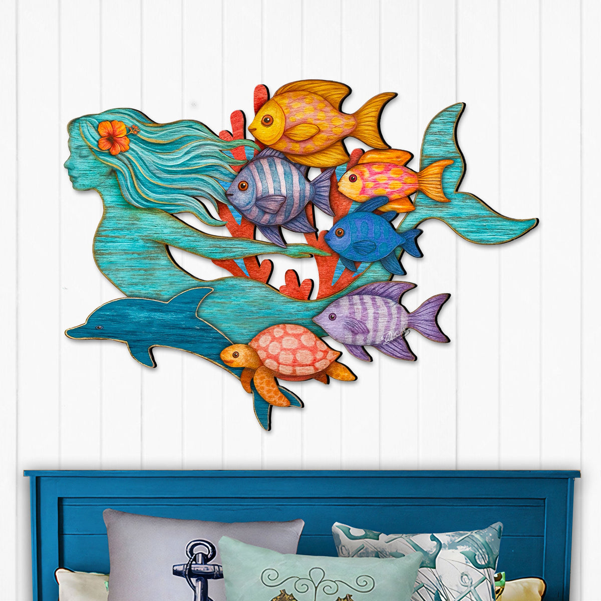 Tropical Mermaid Coastal Wall Art Decor by G. Debrekht - Coastal Sea-Life Decor - 81985144F | Outdoor Decoration | Wiccan Center