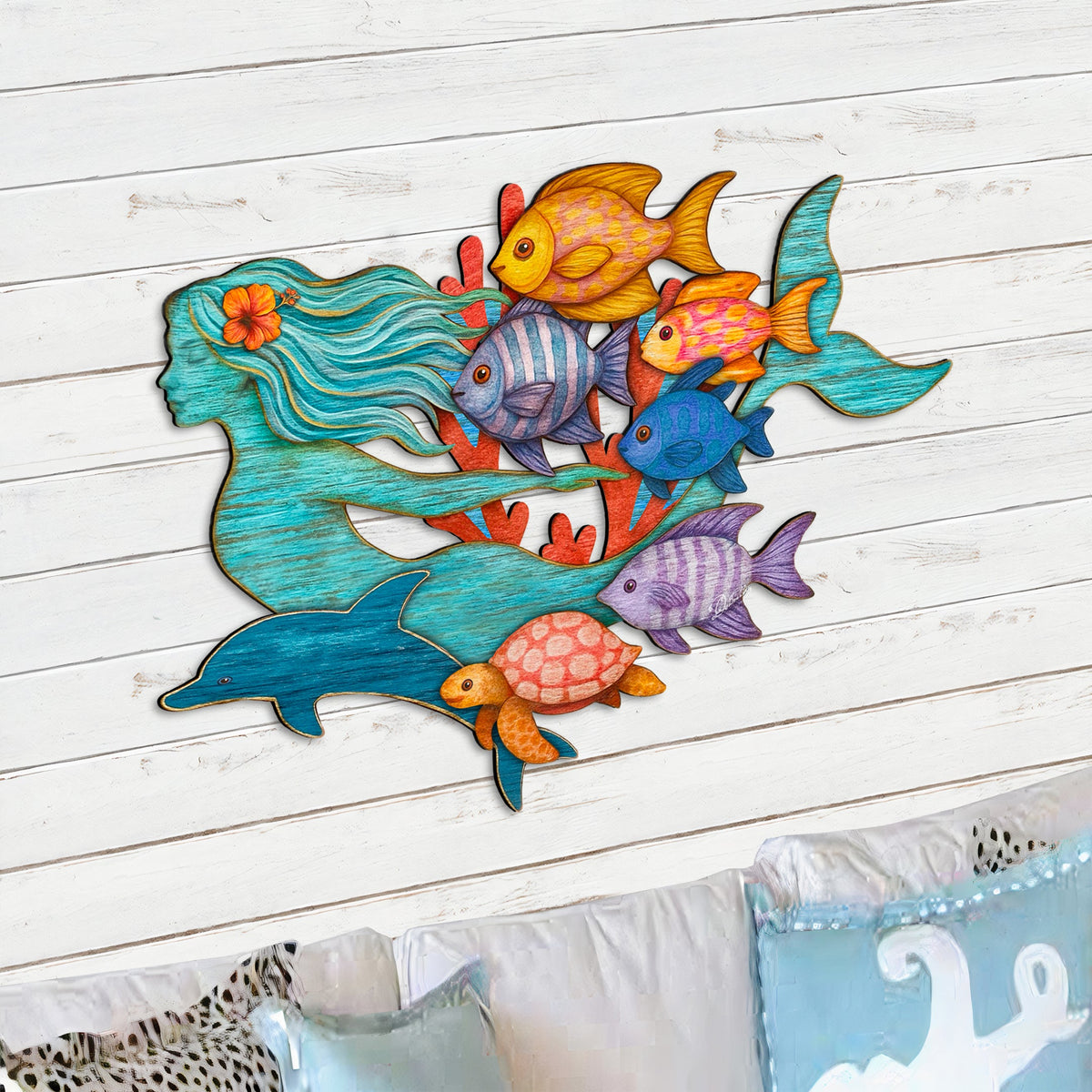 Tropical Mermaid Coastal Wall Art Decor by G. Debrekht - Coastal Sea-Life Decor - 81985144F | Outdoor Decoration | Wiccan Center
