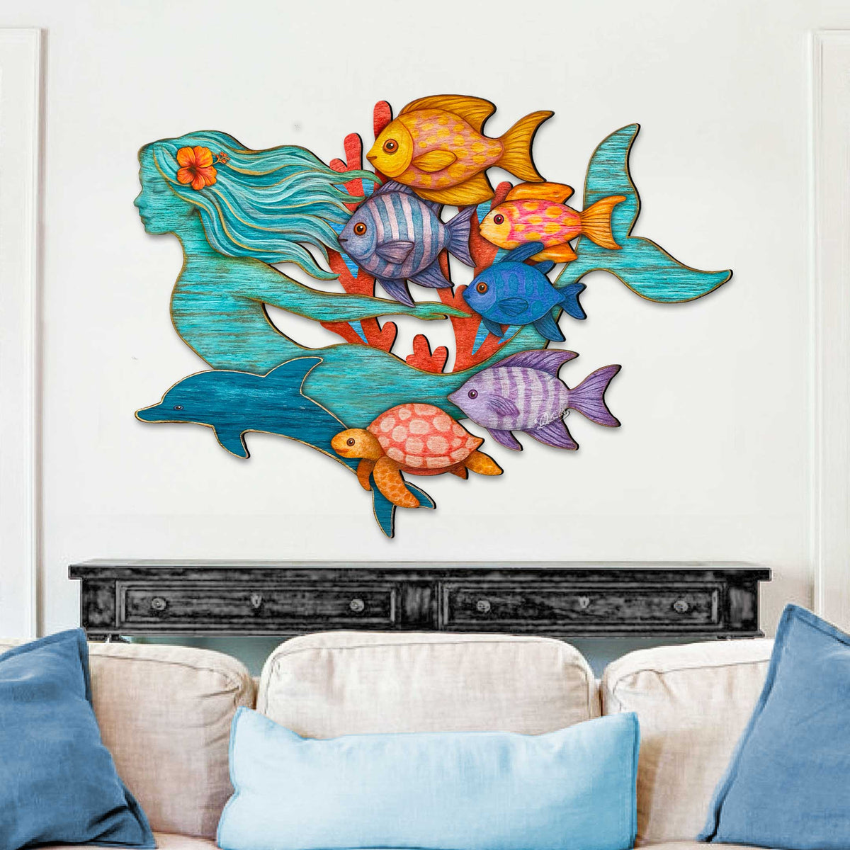 Tropical Mermaid Coastal Wall Art Decor by G. Debrekht - Coastal Sea-Life Decor - 81985144F | Outdoor Decoration | Wiccan Center