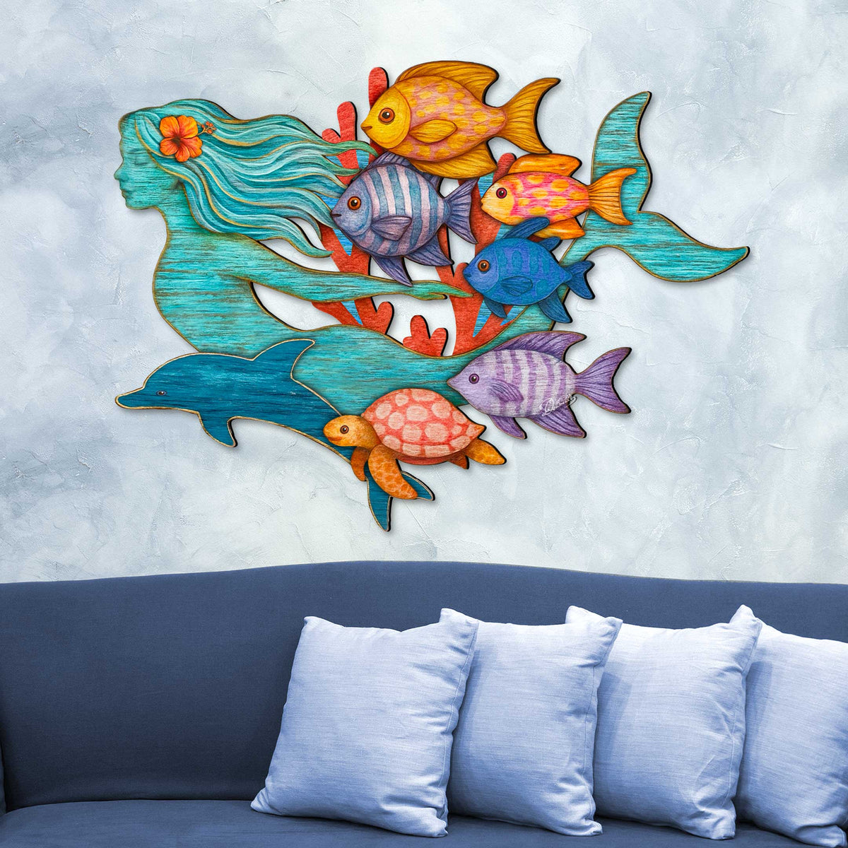 Tropical Mermaid Coastal Wall Art Decor by G. Debrekht - Coastal Sea-Life Decor - 81985144F | Outdoor Decoration | Wiccan Center