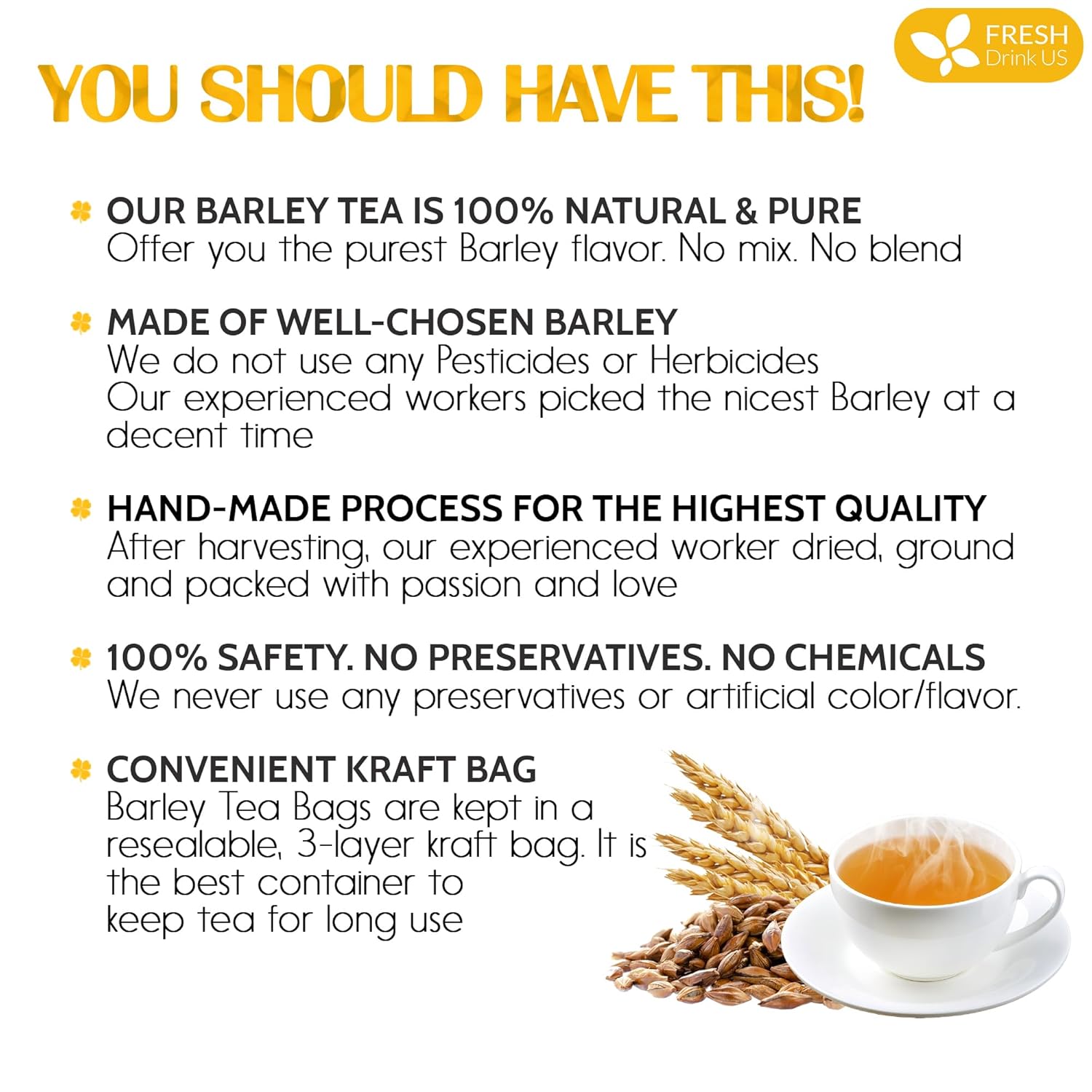 Premium Barley Tea Bags, 100% Natural & Pure from Barley. Loose Barey Herbal Tea. No Sugar, No Caffeine, No Gluten, Vegan. | Tea | Wiccan Center