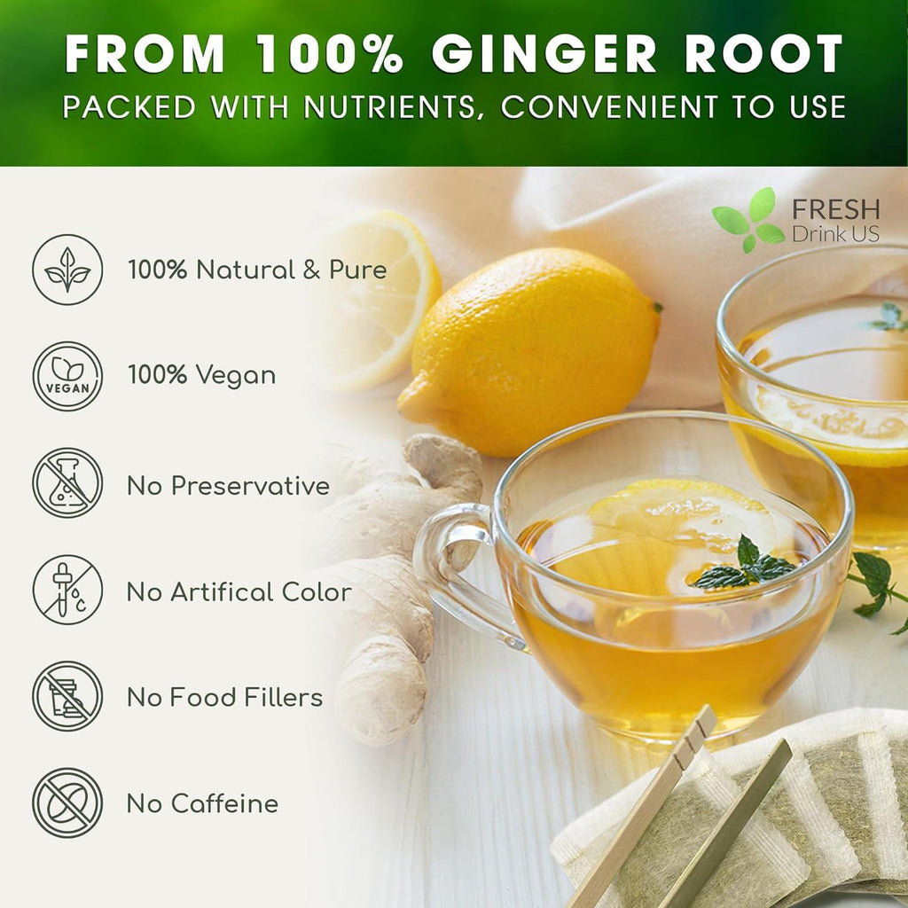 Premium Ginger Tea Bags, 100% Natural & Pure from Ginger Roots, Ginger Tea, Ginger Herbal Tea. Ginger Tea. No Sugar, No Caffeine, No Gluten, Vegan. | Tea | Wiccan Center