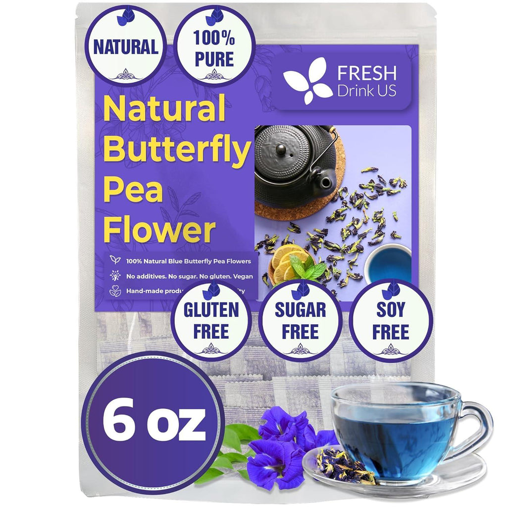 Premium Butterfly Pea Flowers, Tea Bags, 100% Natural and Pure from Butterfly Pea Flowers, Hand-made, Made With Natural Materials-Corn Fiber Tea Bag, Sugar/Caffeine/Gluten Free | Tea | Wiccan Center