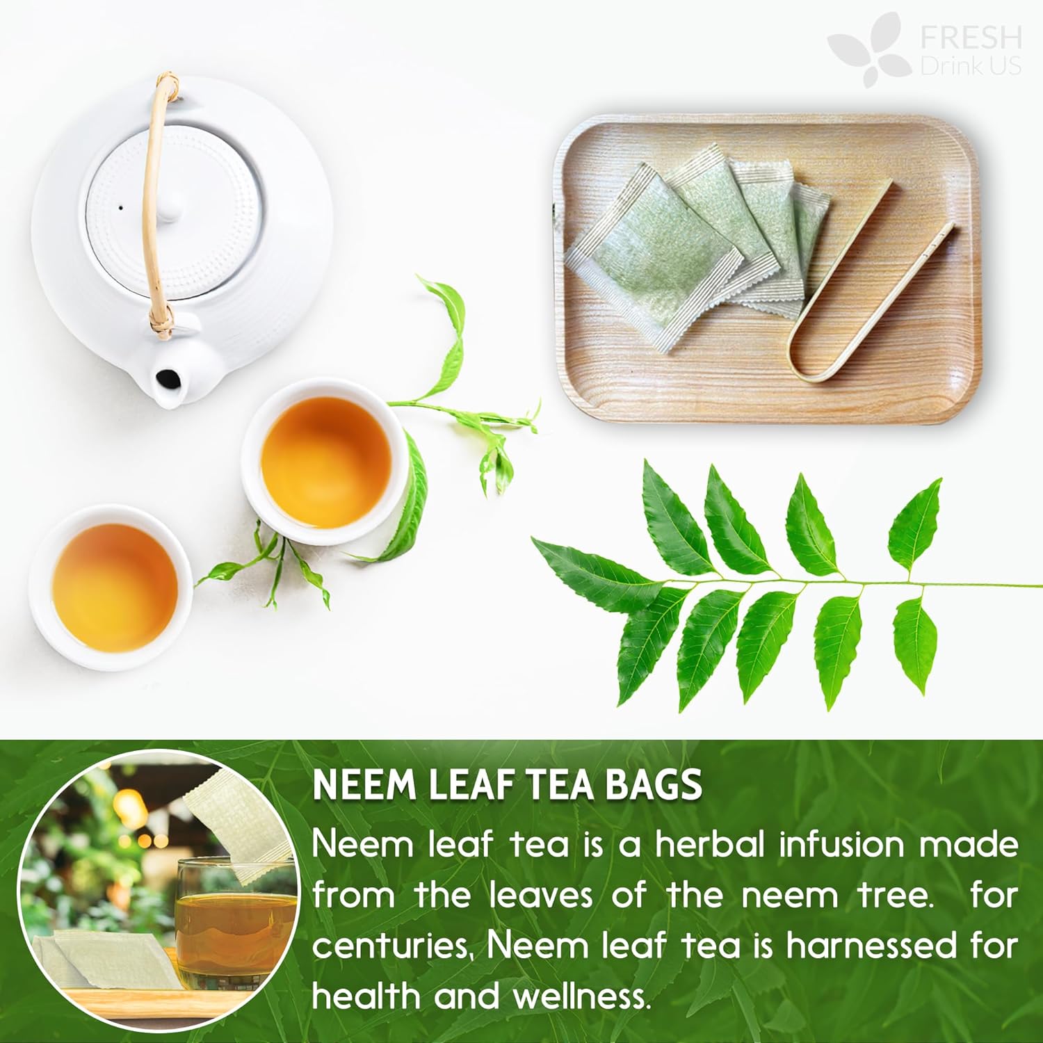 Neem Leaf Tea Bags, 100% Natural and Pure from Neem Leaves. Loose Leaf Neem Herbal Tea. Neem Leaf Tea. No Sugar, No Caffeine, No Gluten, Vegan. | Tea | Wiccan Center