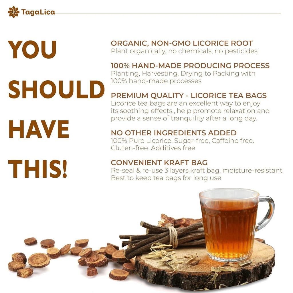 Premium Licorice Root Tea Bags, 100% Natural, Pure Licorice Root, Eco-Conscious Tea Bags, Licorice Root Herbal Tea, Licorice Root Tea. No Sugar, No Caffeine, No Gluten, Vegan | Tea | Wiccan Center