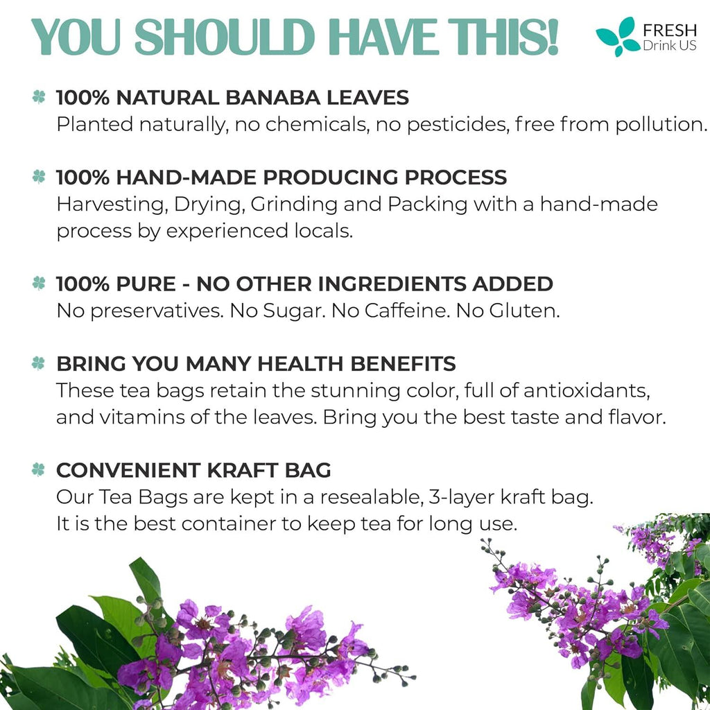 Natural Banaba Dried Leaves, Tea Bags, Powder, Whole Banaba Leaves, 100% Pure Dried Banaba Leaves, Banaba Leaf Tea, No Additives, No Caffeine, Vegan | Tea | Wiccan Center
