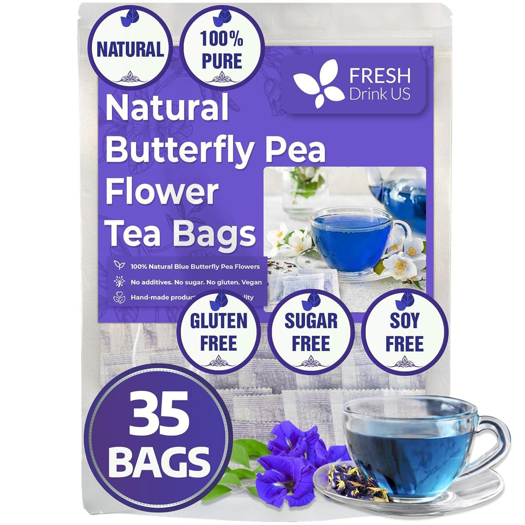 Premium Butterfly Pea Flowers, Tea Bags, 100% Natural and Pure from Butterfly Pea Flowers, Hand-made, Made With Natural Materials-Corn Fiber Tea Bag, Sugar/Caffeine/Gluten Free | Tea | Wiccan Center