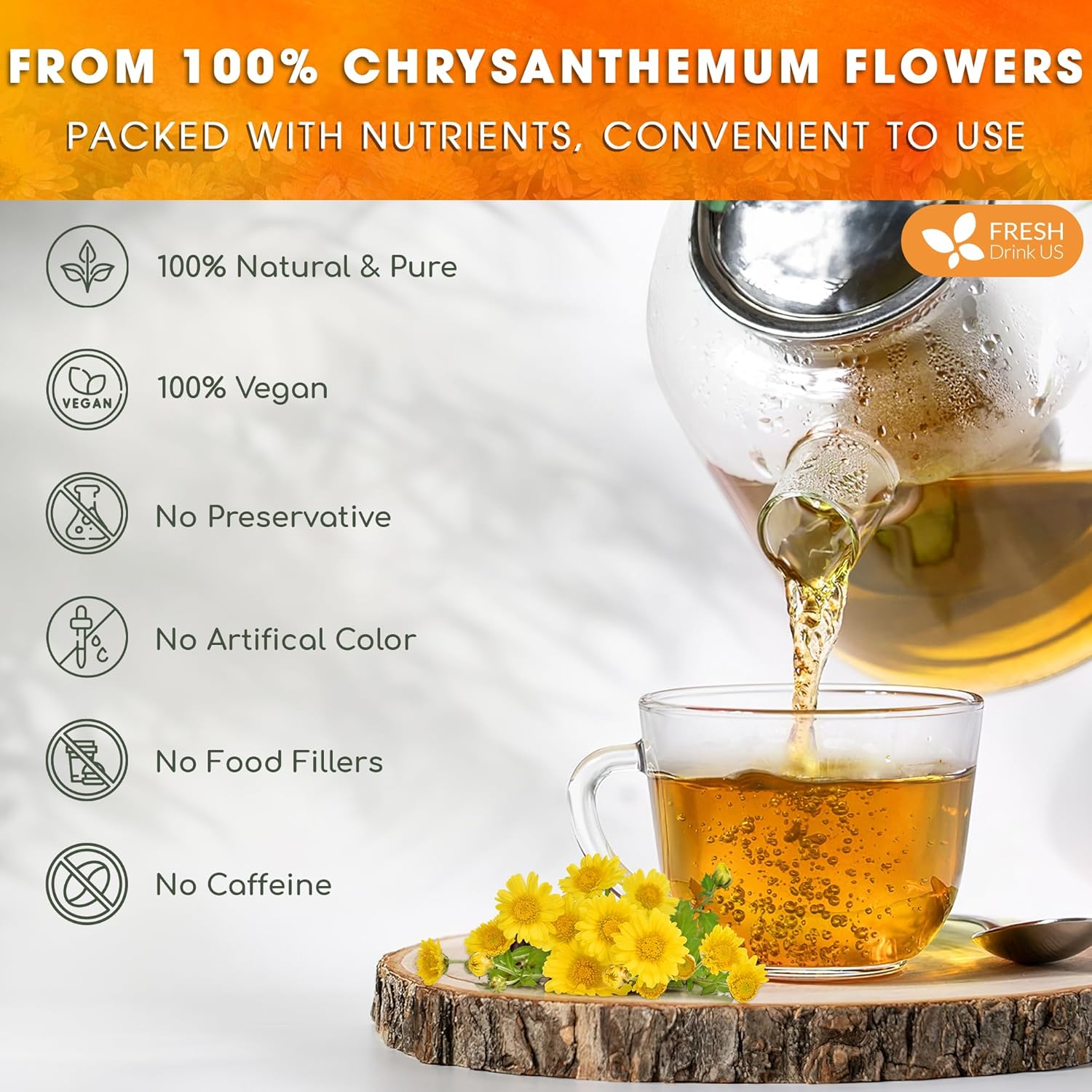 Premium Chrysanthemum Flowers, Chrysanthemum Herbal Tea, No Additives, No Caffeine, Vegan | Tea | Wiccan Center