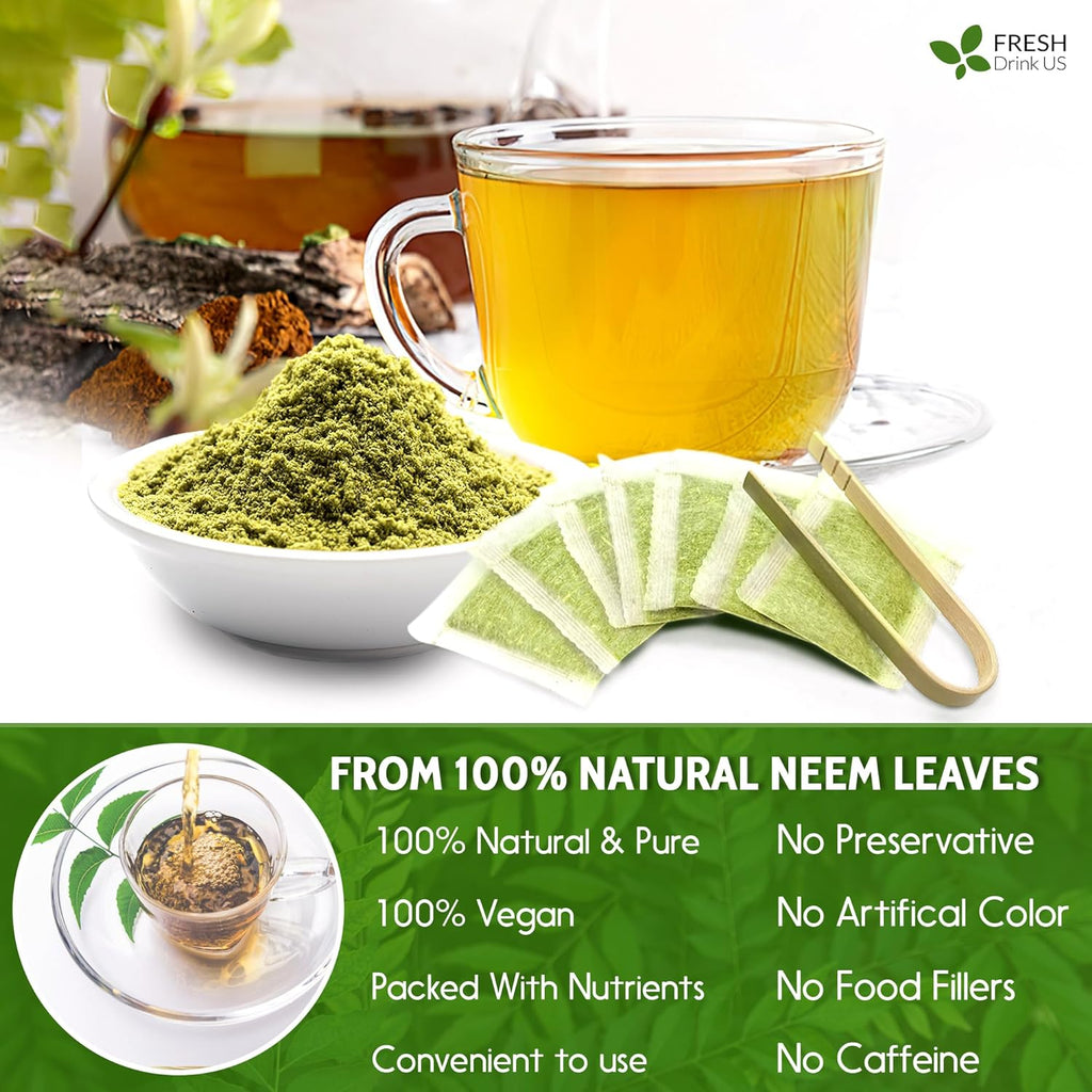 Neem Leaf Tea Bags, 100% Natural and Pure from Neem Leaves. Loose Leaf Neem Herbal Tea. Neem Leaf Tea. No Sugar, No Caffeine, No Gluten, Vegan. | Tea | Wiccan Center