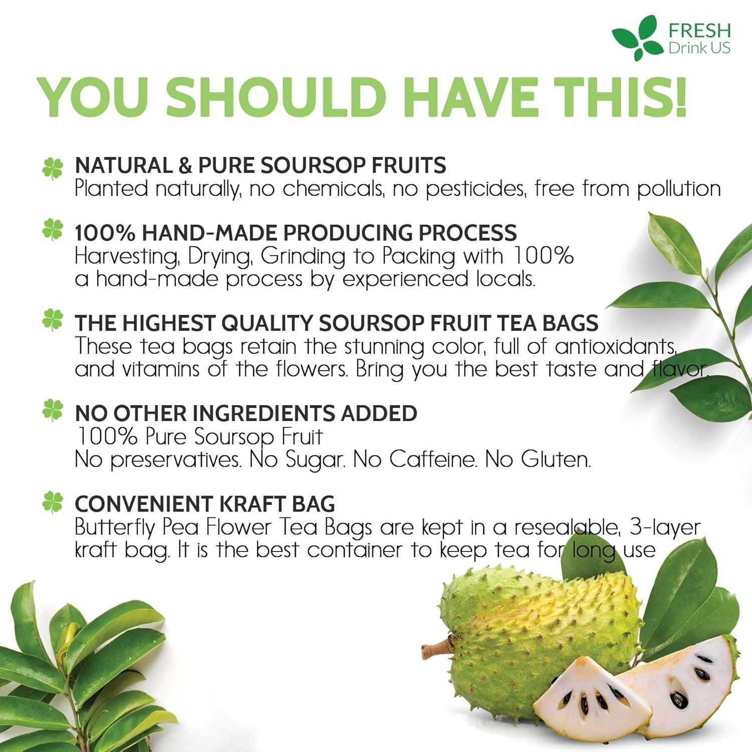 Premium Soursop Graviola Fruit Tea Bags, Tea Powder, 100% Natural and Pure from Soursop Fruits, Handmade, Made With Natural Materials-Corn Fiber Tea Bag, Sugar/Caffeine/Gluten Free, Hoja Guanabana Tea | Tea | Wiccan Center