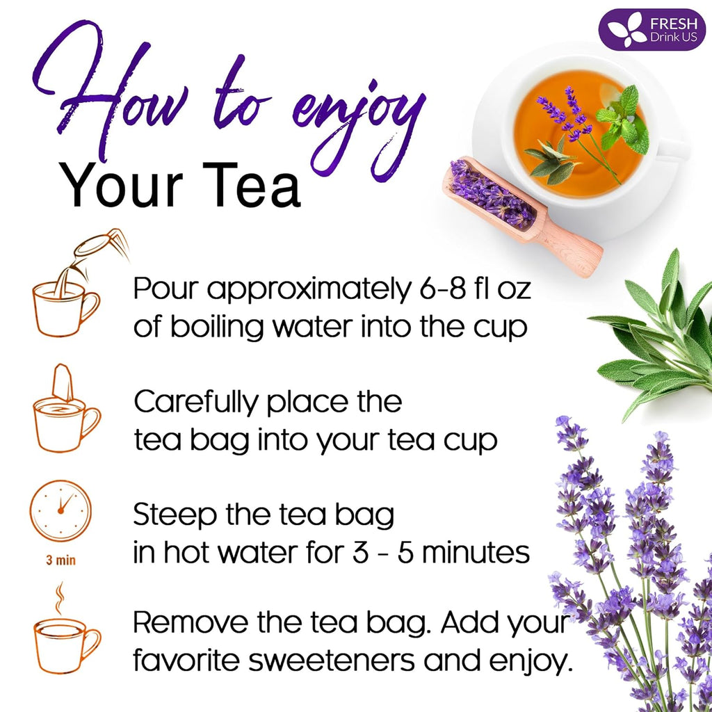 Premium Lavender Mint Tea Bags. 100% Natural, Blend of Lavender, Peppermint, Sage and Licorice. | Tea | Wiccan Center