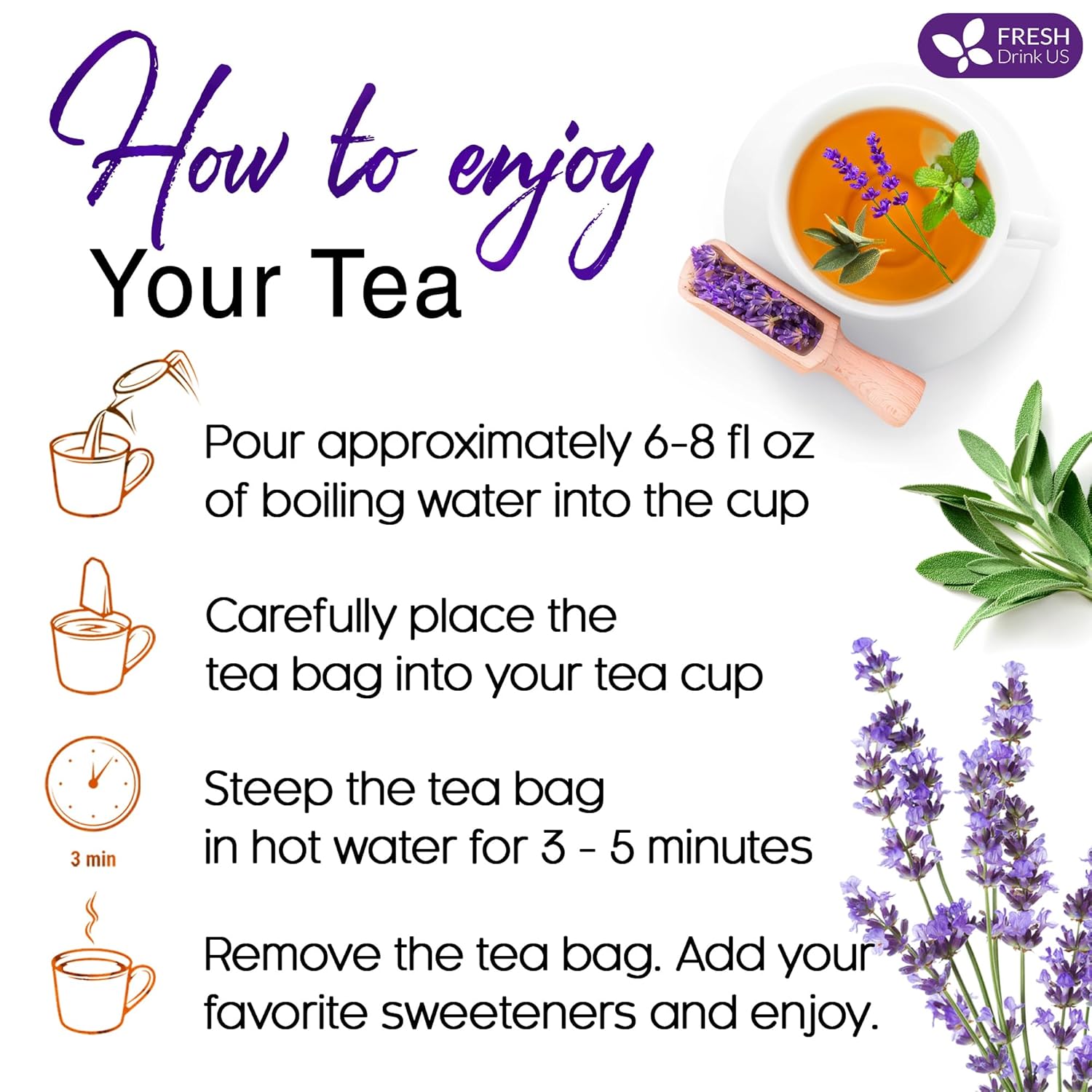 Premium Lavender Mint Tea Bags. 100% Natural, Blend of Lavender, Peppermint, Sage and Licorice. | Tea | Wiccan Center