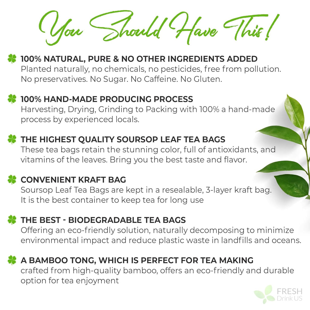40 Premium Soursop Graviola Leaf Tea Bags, 100% Natural and Pure from Soursop Leaves, Handmade, Made With Natural Materials-Corn Fiber Tea Bag, Sugar/Caffeine/Gluten Free, Hoja Guanabana Tea | Tea | Wiccan Center