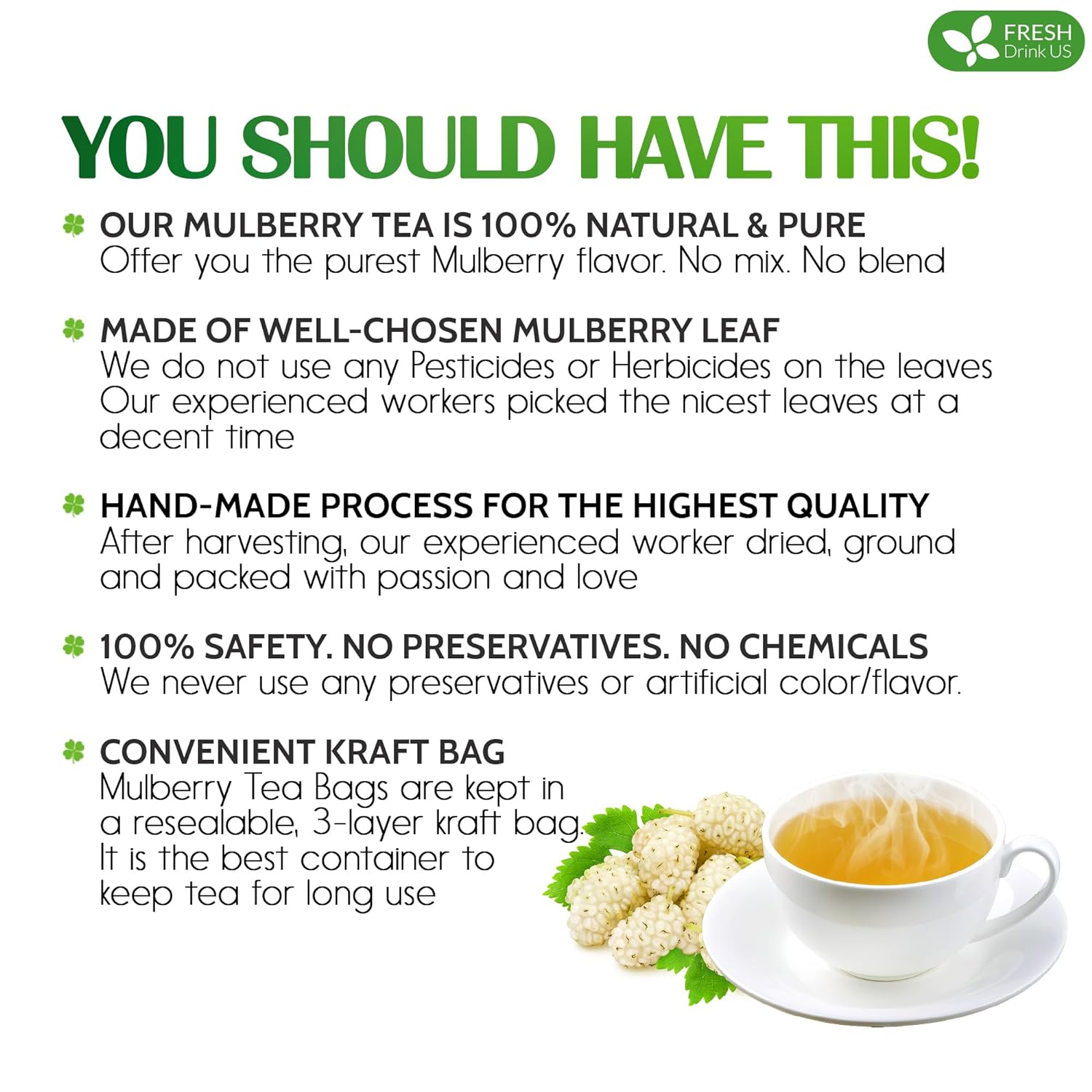 Premium Mulberry Leaf Tea Bags. No Sugar, No Caffeine, No Gluten, Vegan. | Tea | Wiccan Center