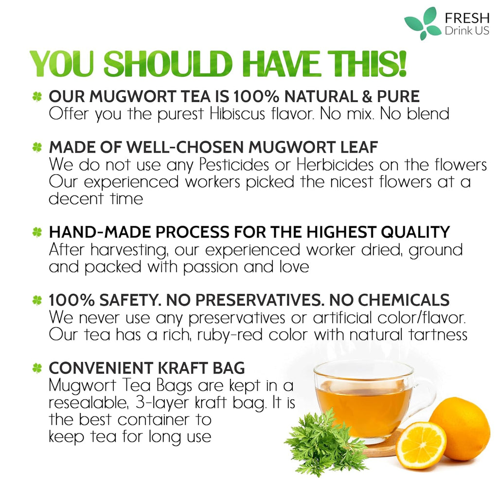 Mugwort Leaf Tea Bags, 100% Natural and Pure Mugwort Leaves, Loose Leaf Mugwort Herbal Tea, Mugwort Leaf Tea, No Sugar, No Caffeine, No Gluten, Vegan. | Tea | Wiccan Center